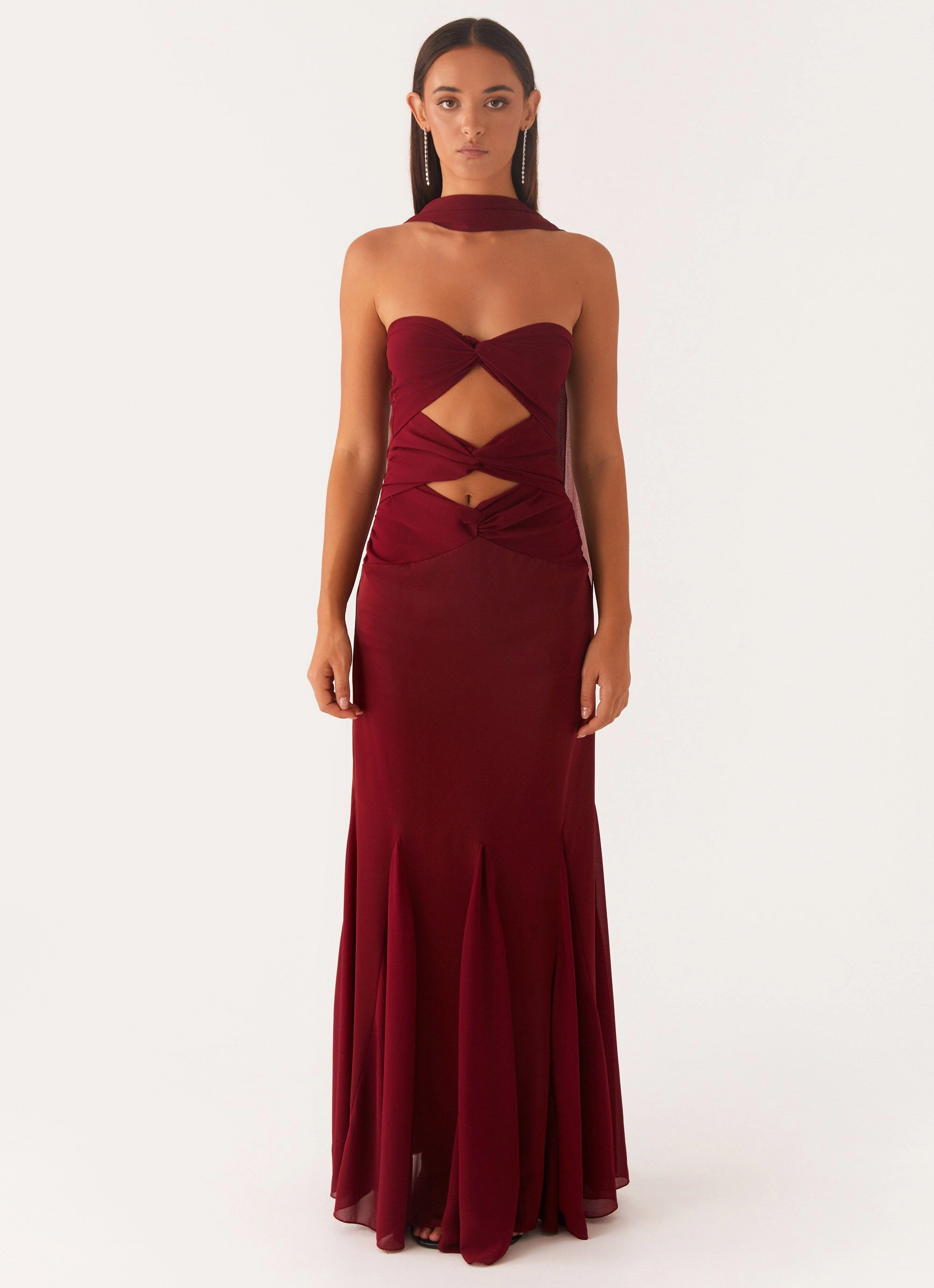 Melrose Satin Chiffon Maxi Dress - Deep Red Comfy Flex Easy Elegance
