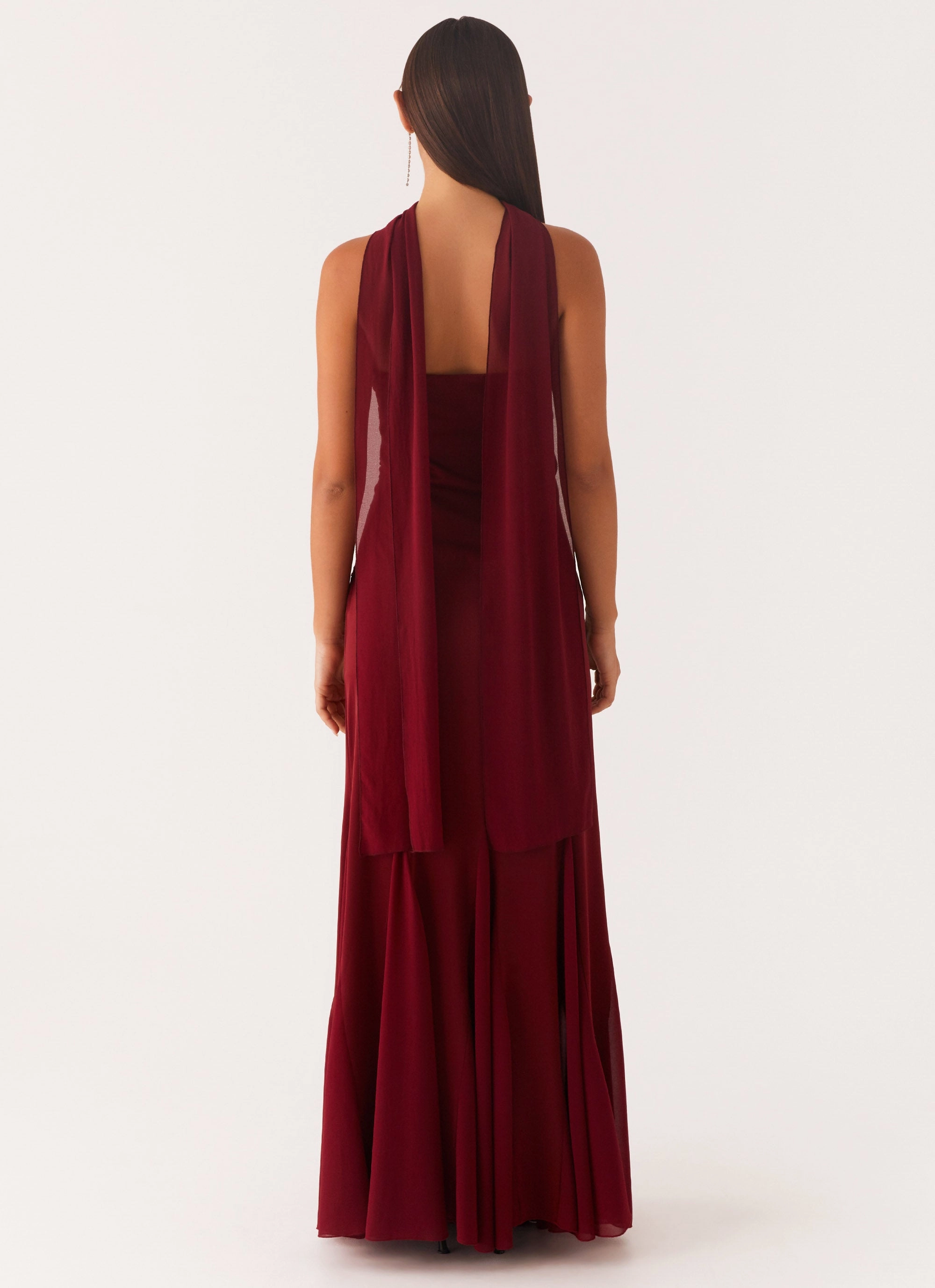 Melrose Satin Chiffon Maxi Dress - Deep Red Gentle Stitch DeepPocketStyle