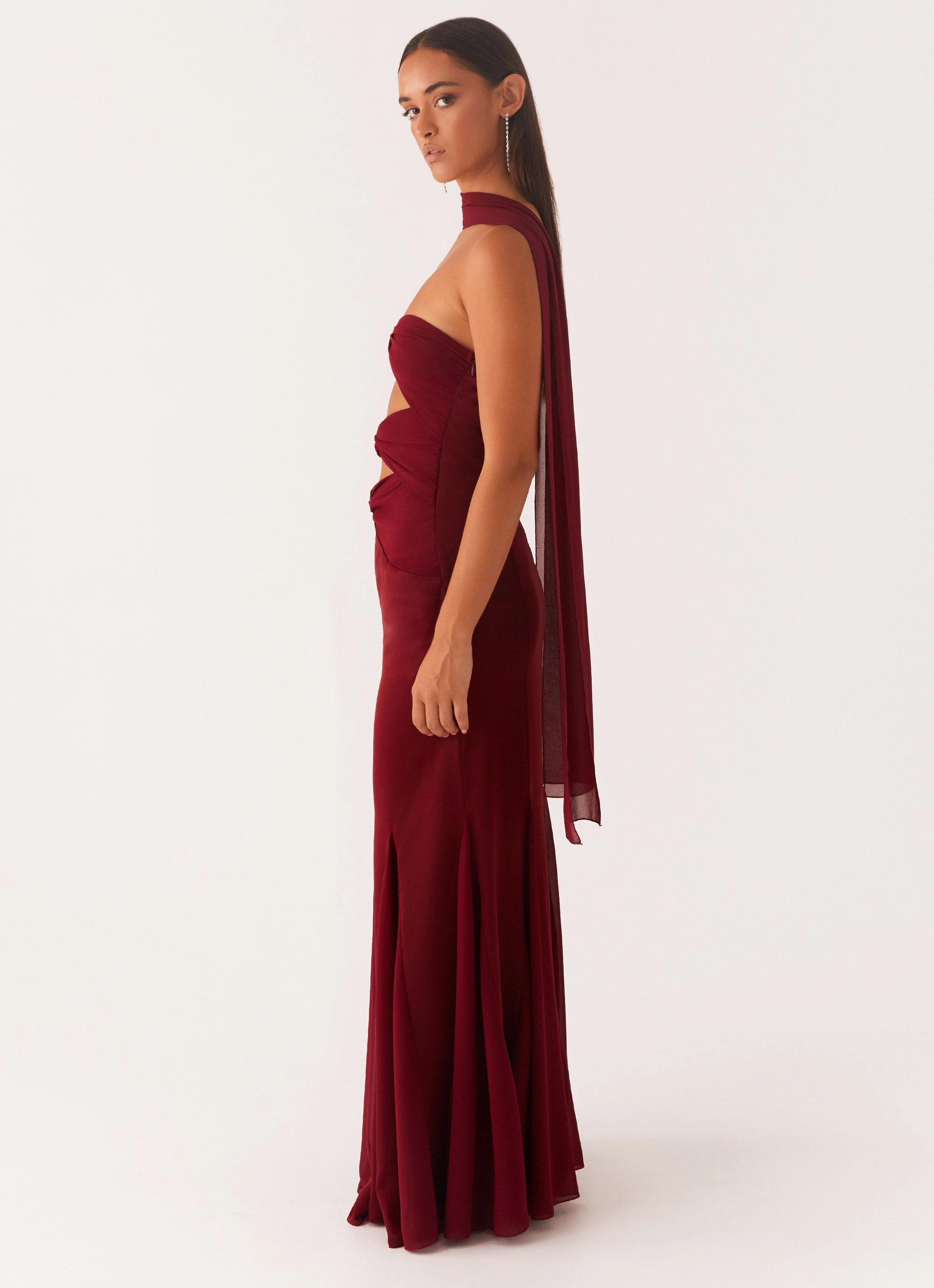 Luxe Touch Melrose Satin Chiffon Maxi Dress - Deep Red