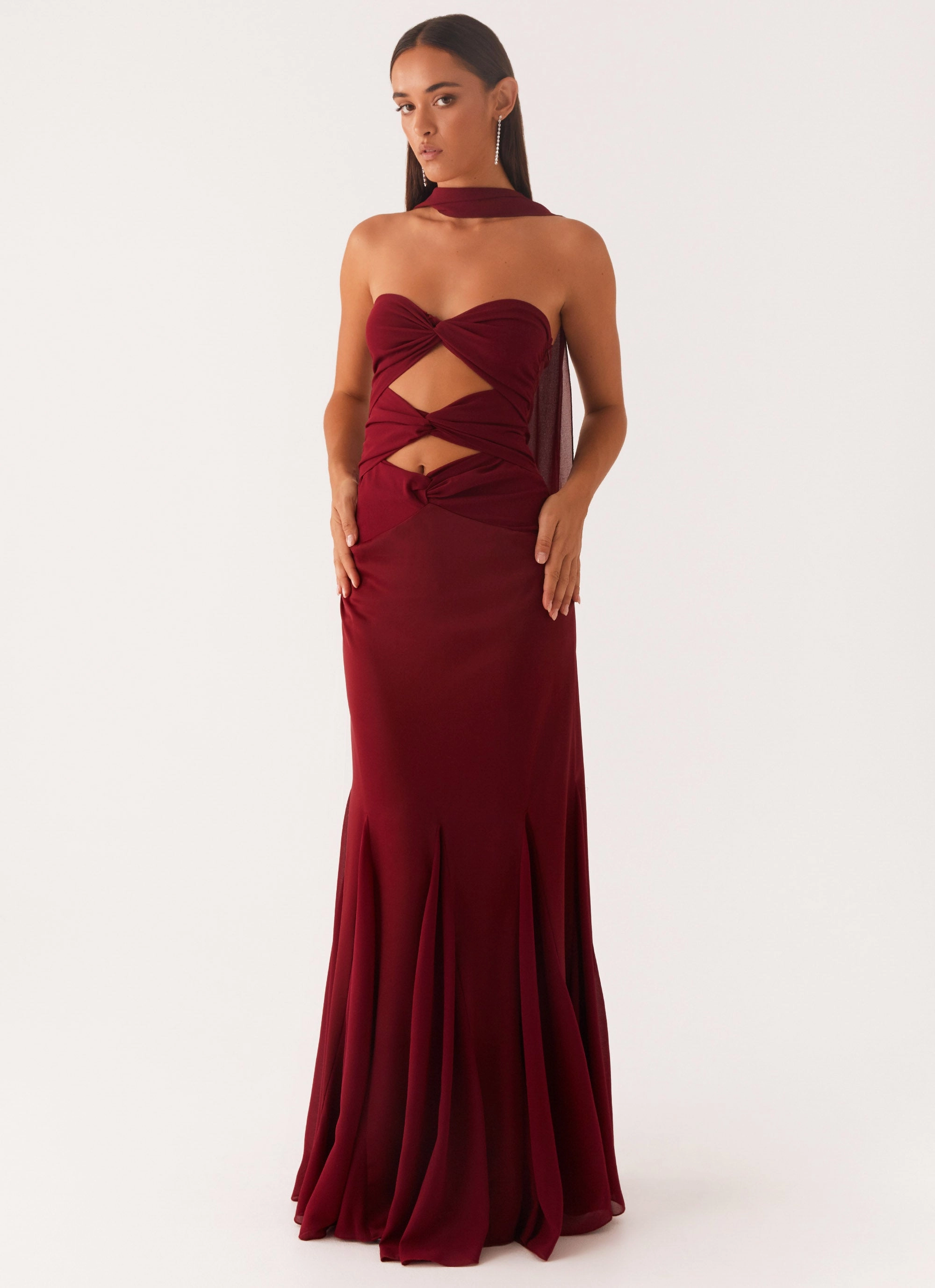 Melrose Satin Chiffon Maxi Dress - Deep Red Oversized-Fit