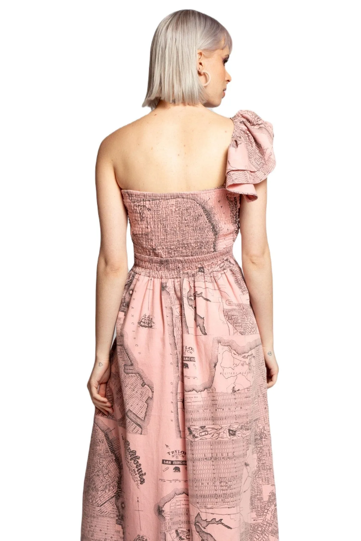 One-Shoulder Pleated Dress - California Map Modern Staple