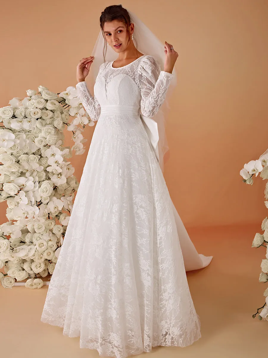 Exquisite Round Neck Leg-Of-Mutton Lace Wedding Dresses