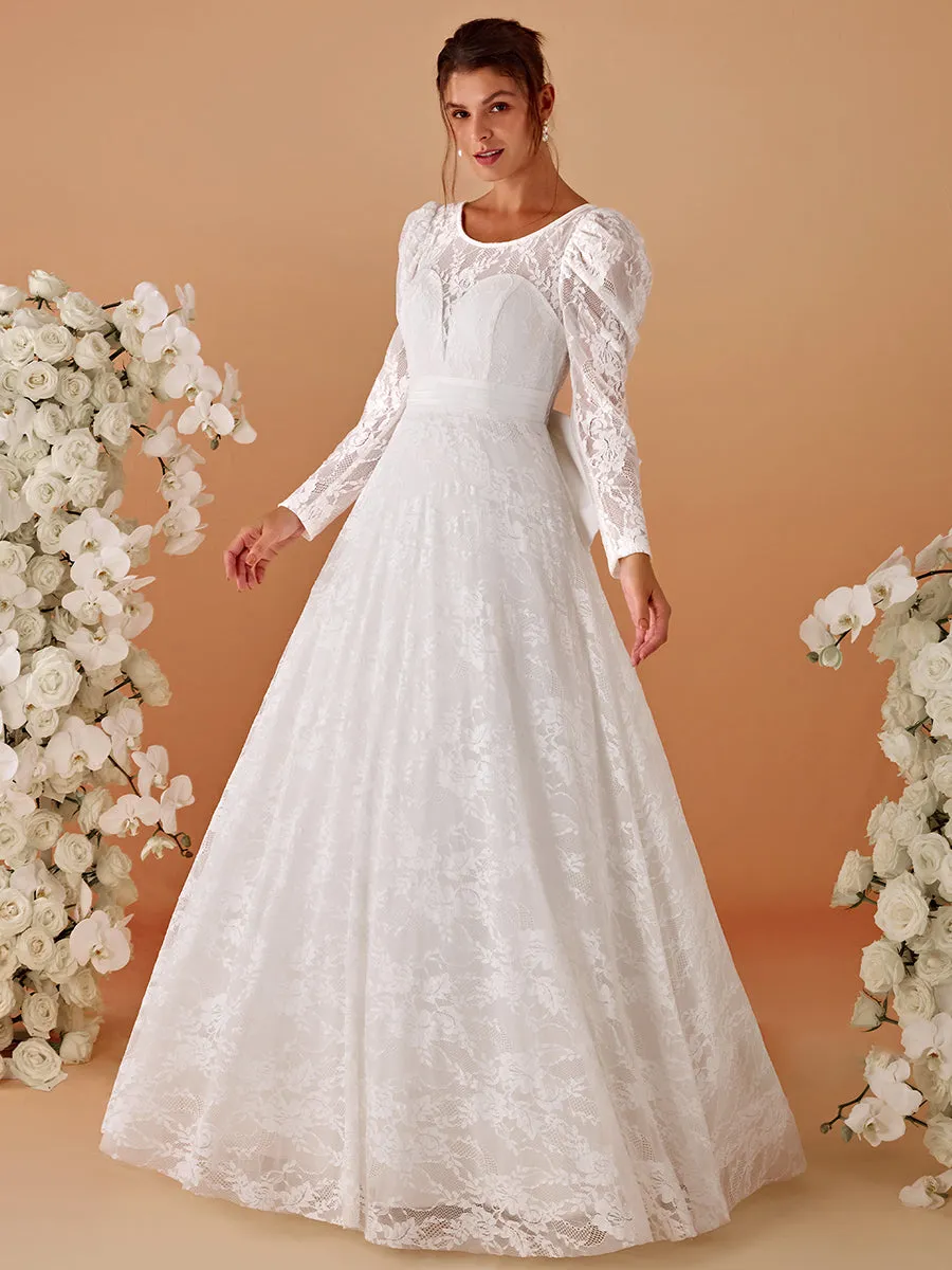 Exquisite Round Neck Leg-Of-Mutton Lace Wedding Dresses