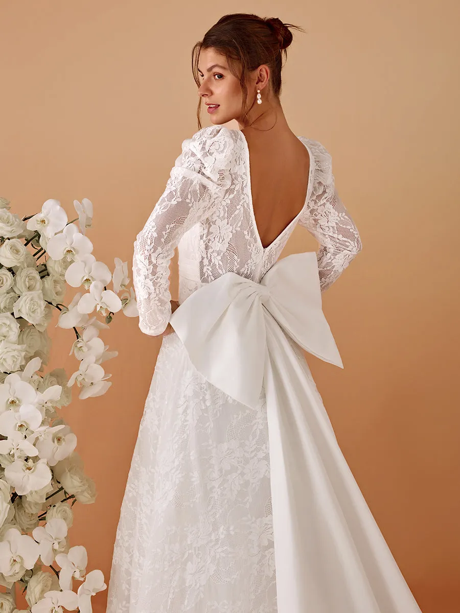 Exquisite Round Neck Leg-Of-Mutton Lace Wedding Dresses