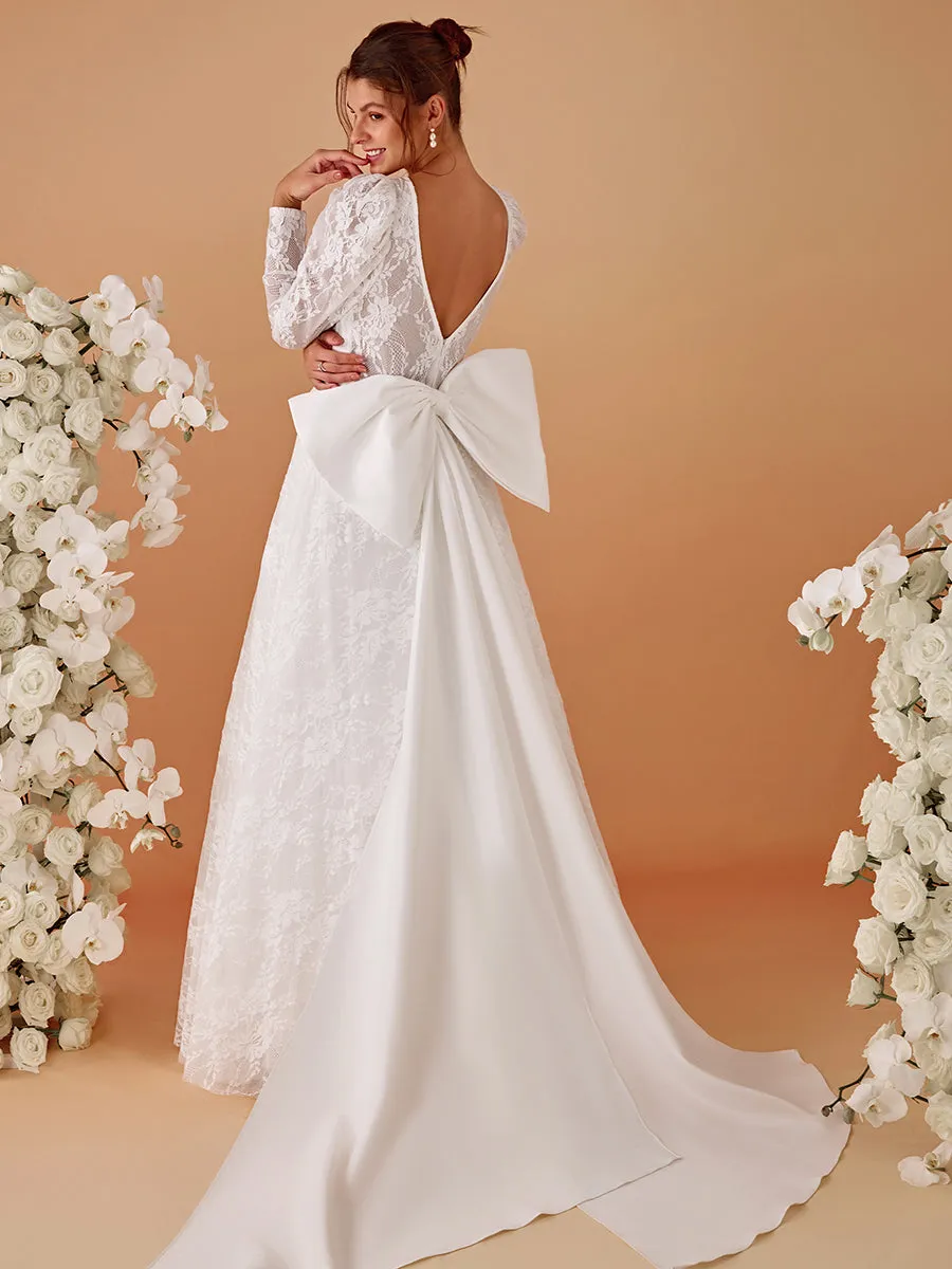 Exquisite Round Neck Leg-Of-Mutton Lace Wedding Dresses