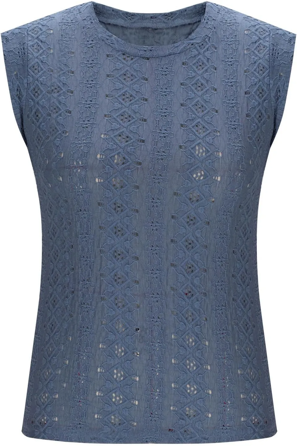 Eyelet Embroidery Shirts for Women Summer Crew Neck Cap Sleeve Tank Tops Casual Fashion Basic Beach Vacation Blouses
