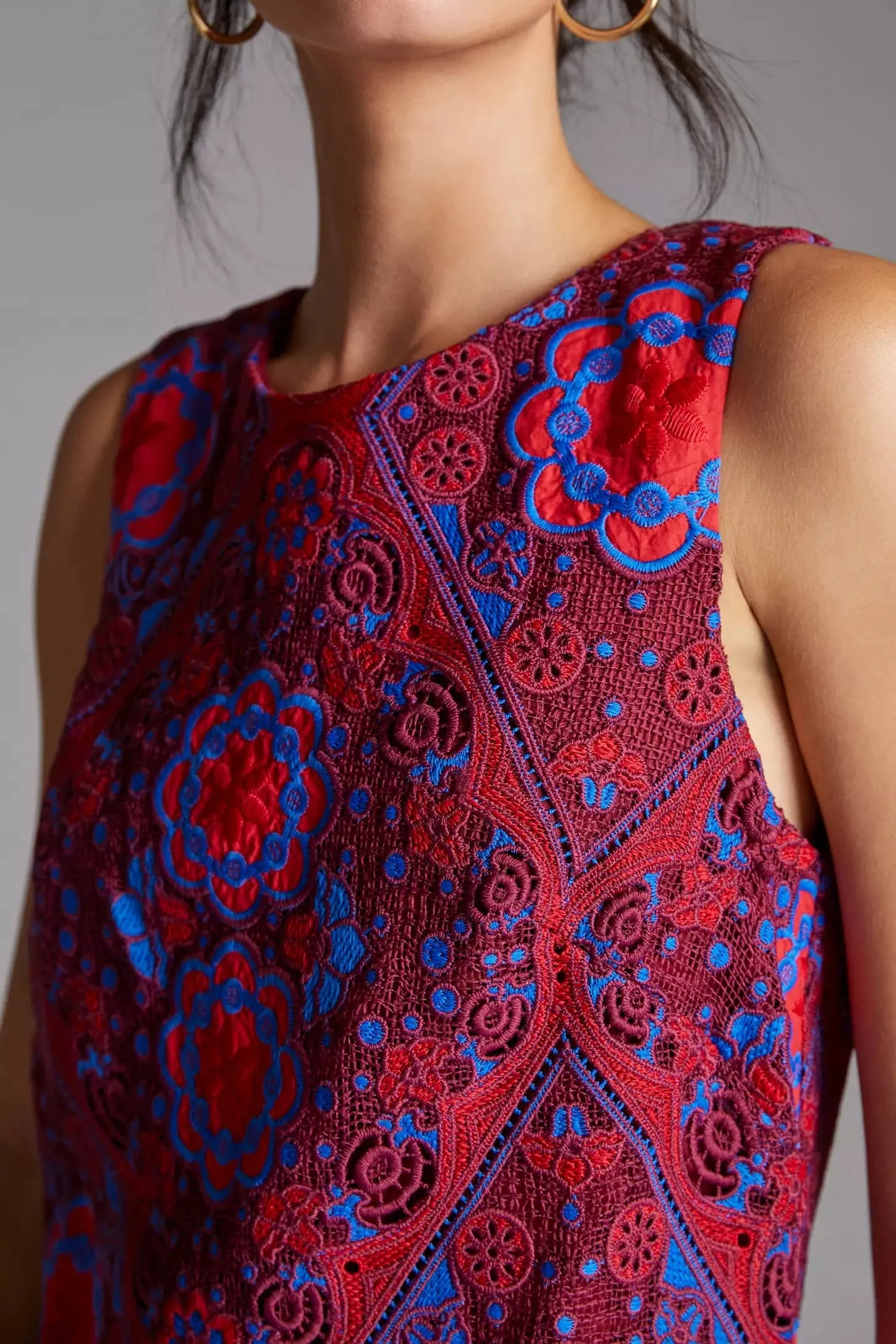 Eyelet Mini Dress - Burgundy Flower Grace Summer Fashion