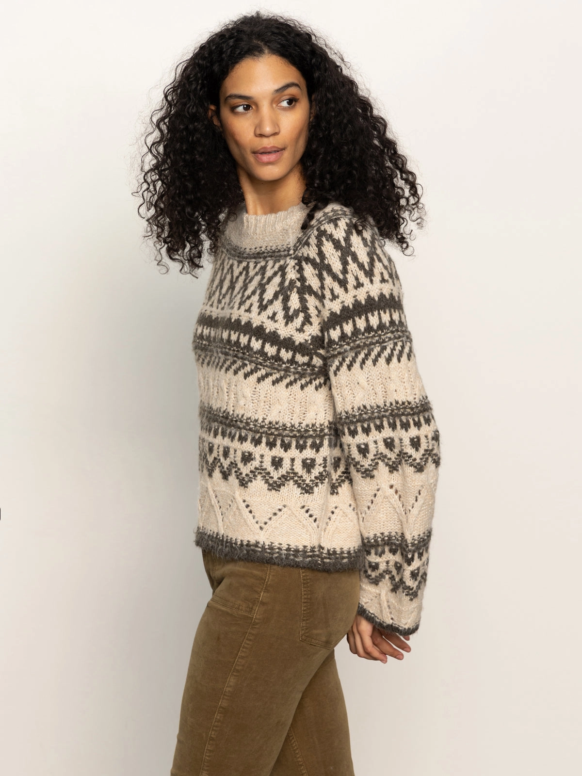Cozy Finish Home Trend Fairisle Crew Neck Sweater Light Oat Multi