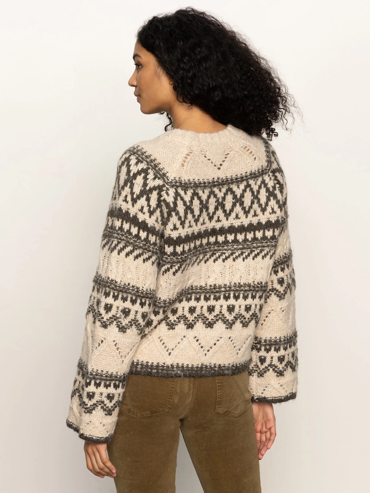 ZeroWaste Manufacturing Fairisle Crew Neck Sweater Light Oat Multi