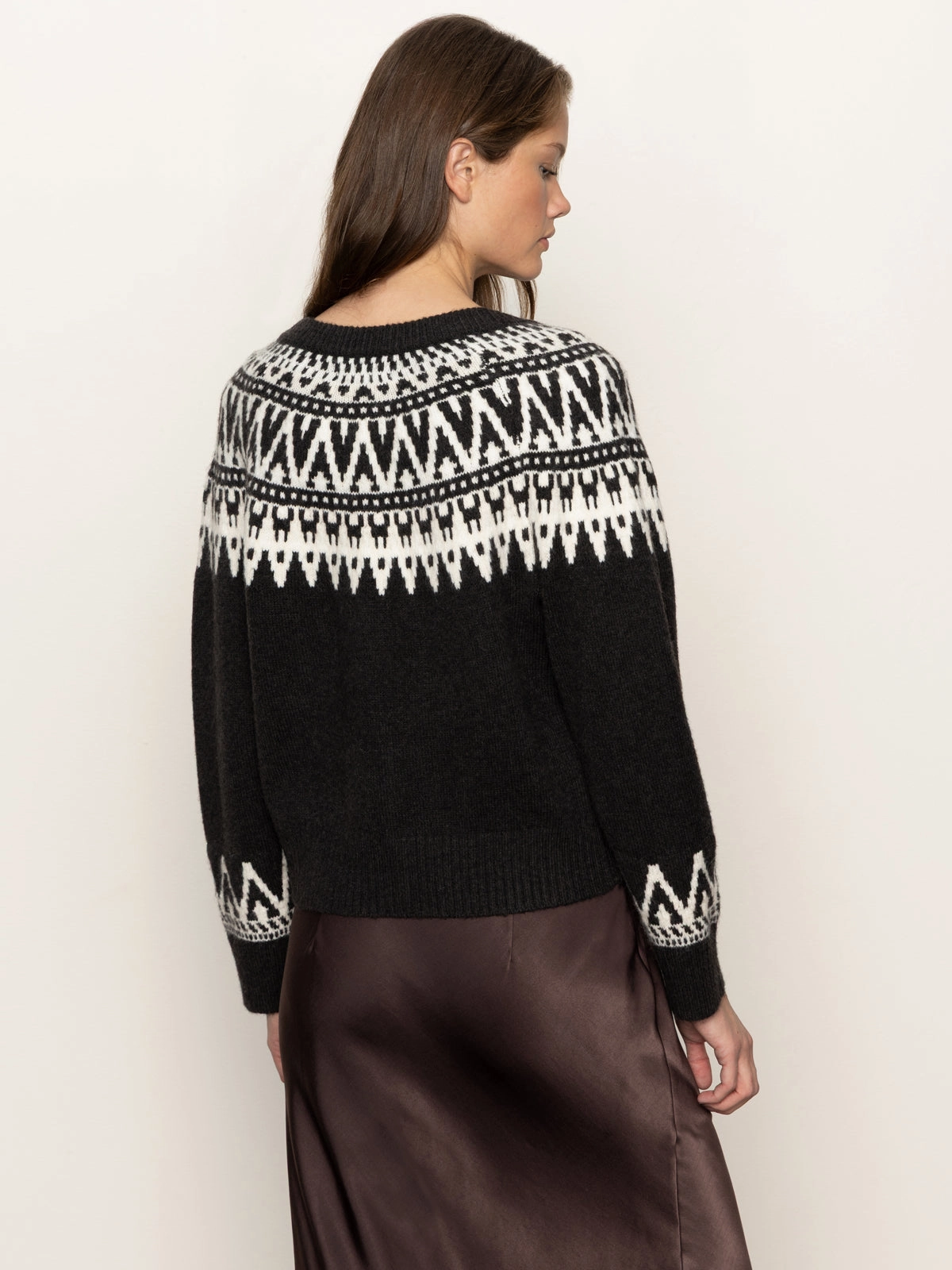 Chunky Cable Pattern Fairisle Crewneck Cardi Ink Multi