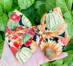 Fall Harvest Hand Tied Fabric Bow Headband | Hair Clip