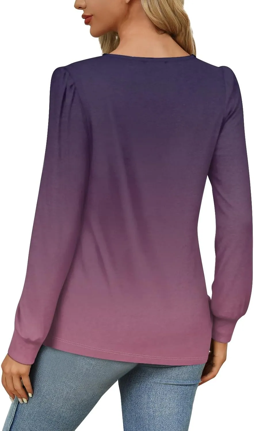 Fall Tops for Women Long Sleeve Round Neck Shirts Trendy Ruched Blouses Dressy Casual Floral Print Top Casual Clothing