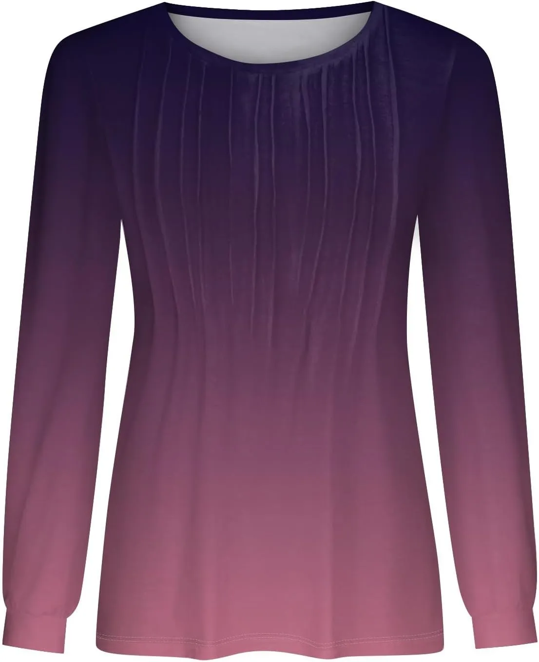 Fall Tops for Women Long Sleeve Round Neck Shirts Trendy Ruched Blouses Dressy Casual Floral Print Top Casual Clothing