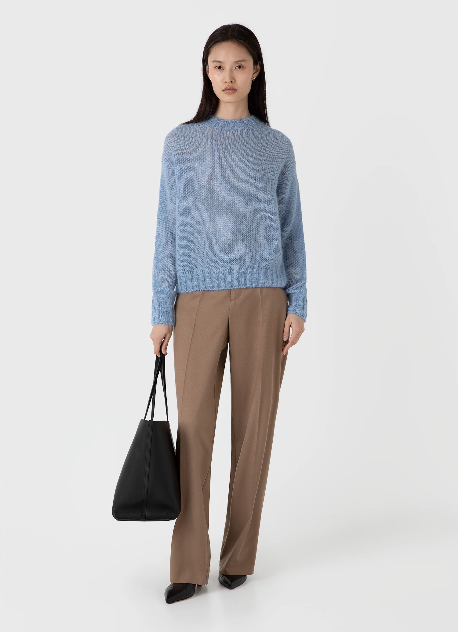 Women's Mohair Silk Jumper in Cornflower Layered Cuff