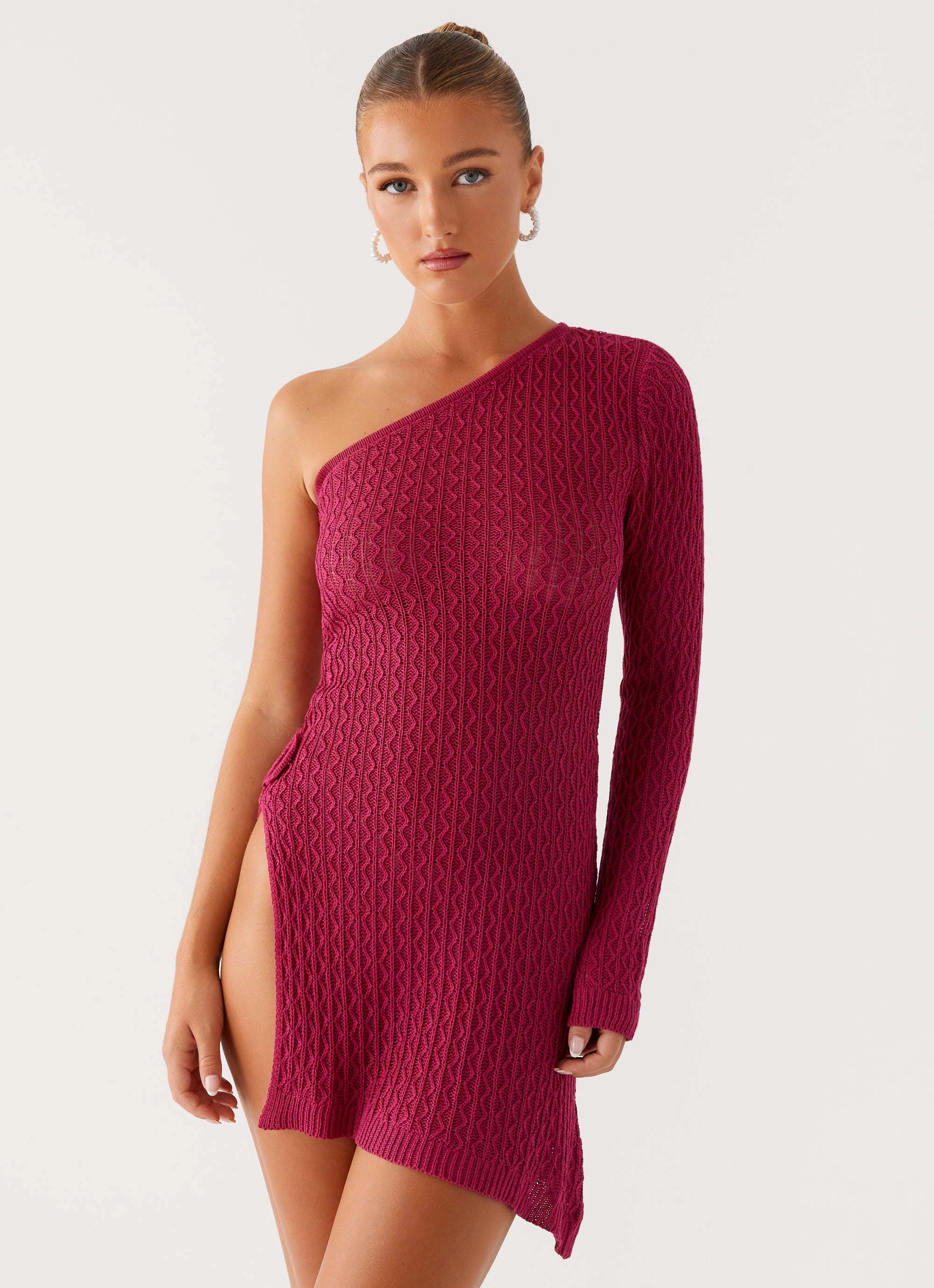 Medda Knit Mini Dress - Hot Pink Jewel-Tone Rose Flush