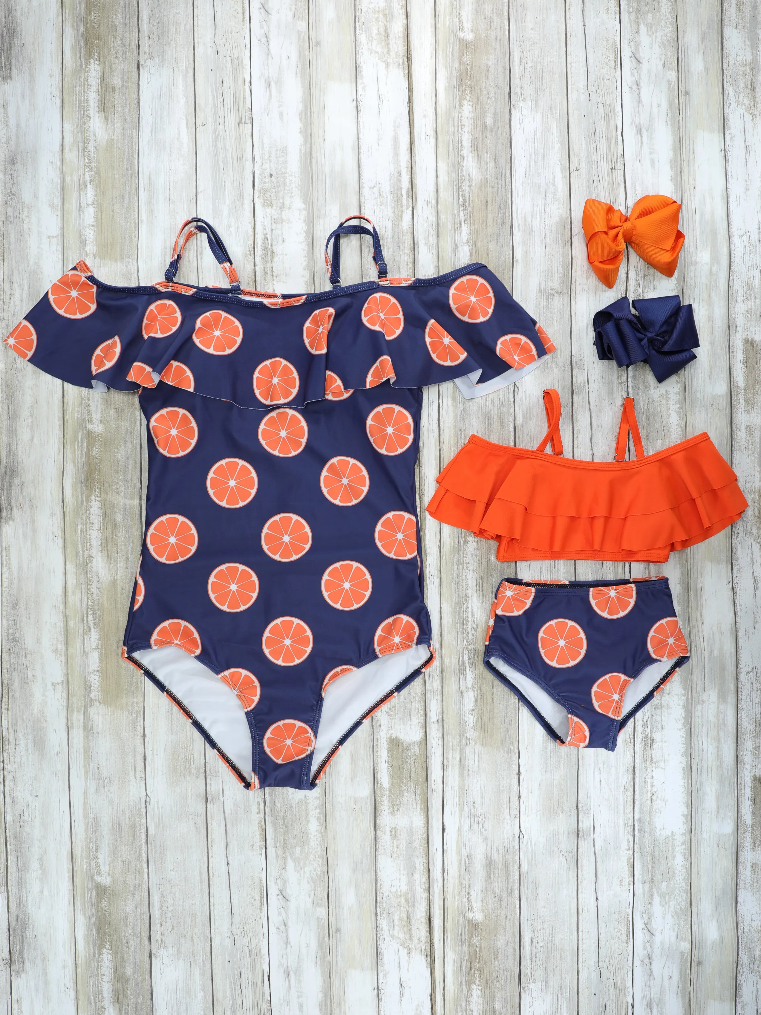 Family Orange & Navy Blue Swimsuit