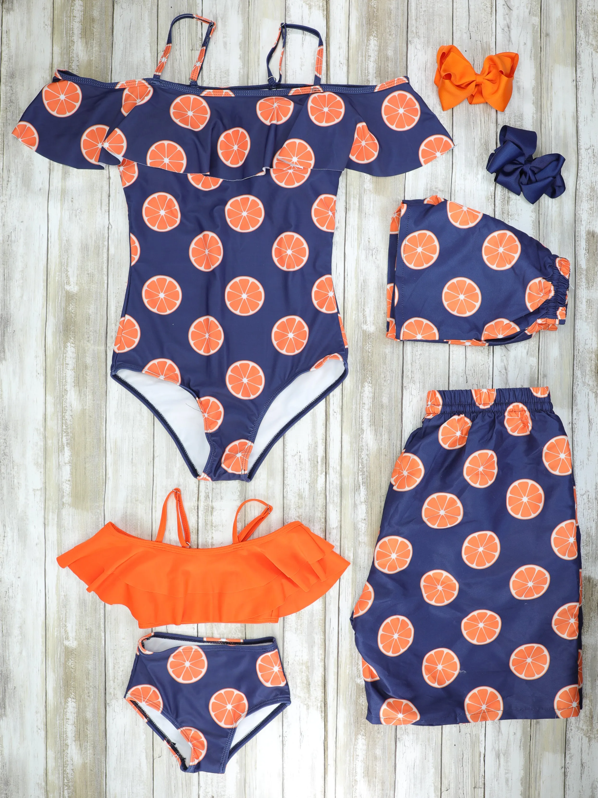 Family Orange & Navy Blue Swimsuit
