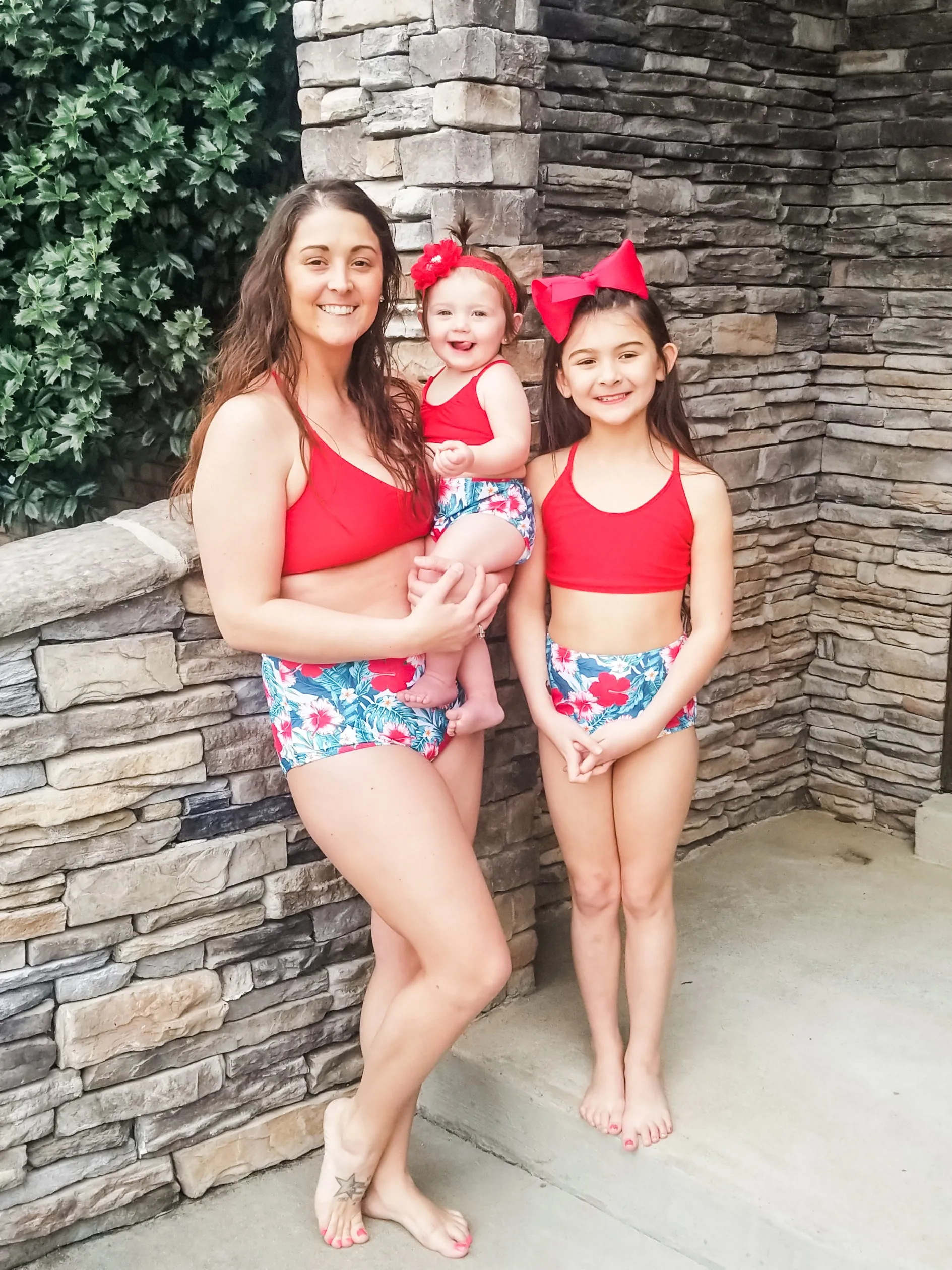 Family Red, Pink, & Blue Tropical Floral Swimsuit