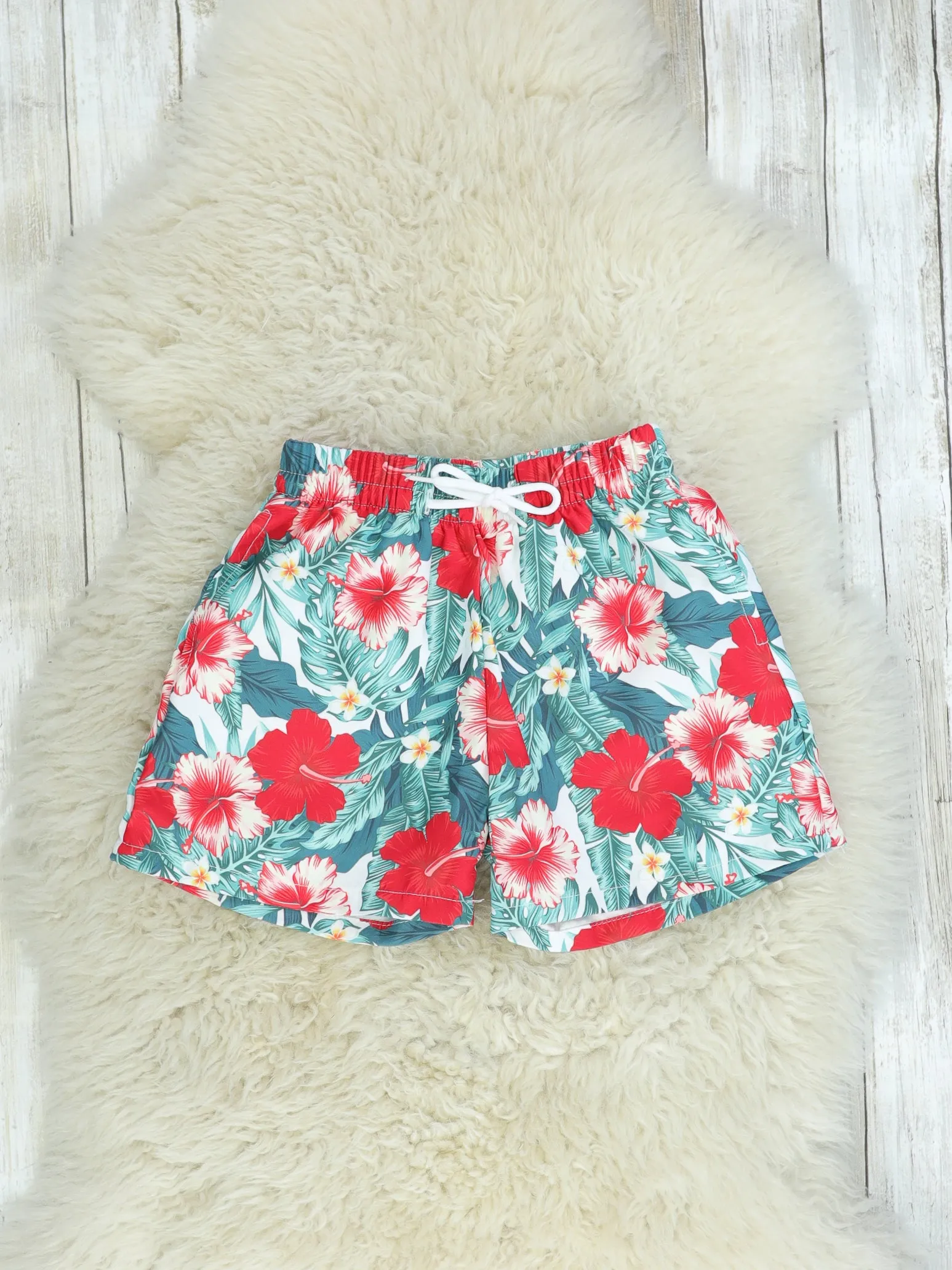Family Red, Pink, & Blue Tropical Floral Swimsuit