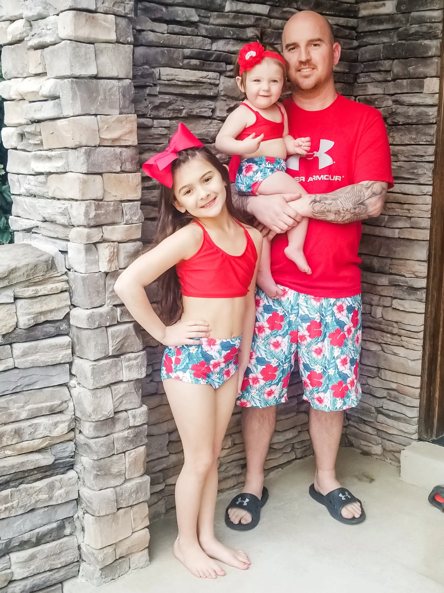 Family Red, Pink, & Blue Tropical Floral Swimsuit