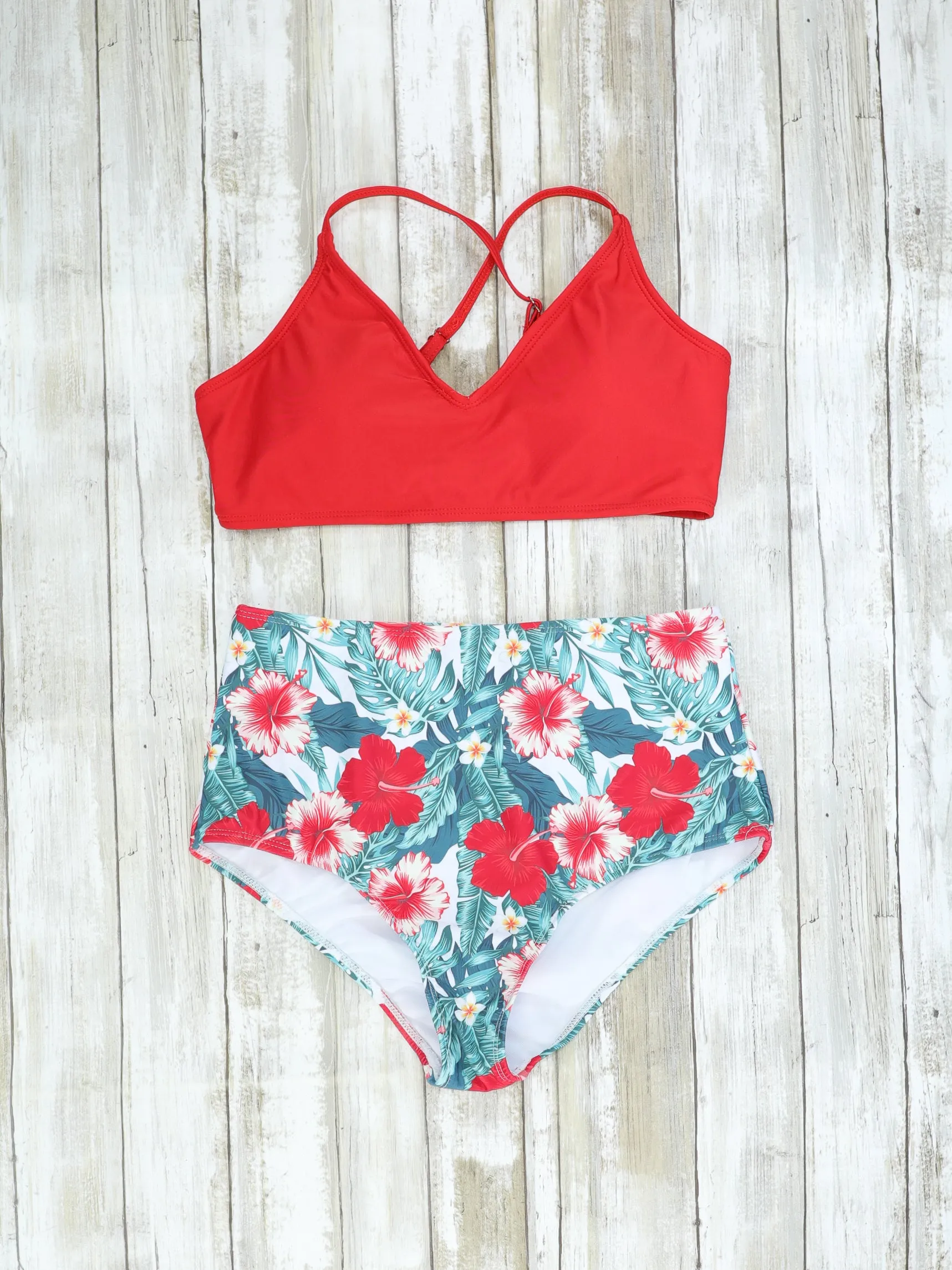 Family Red, Pink, & Blue Tropical Floral Swimsuit