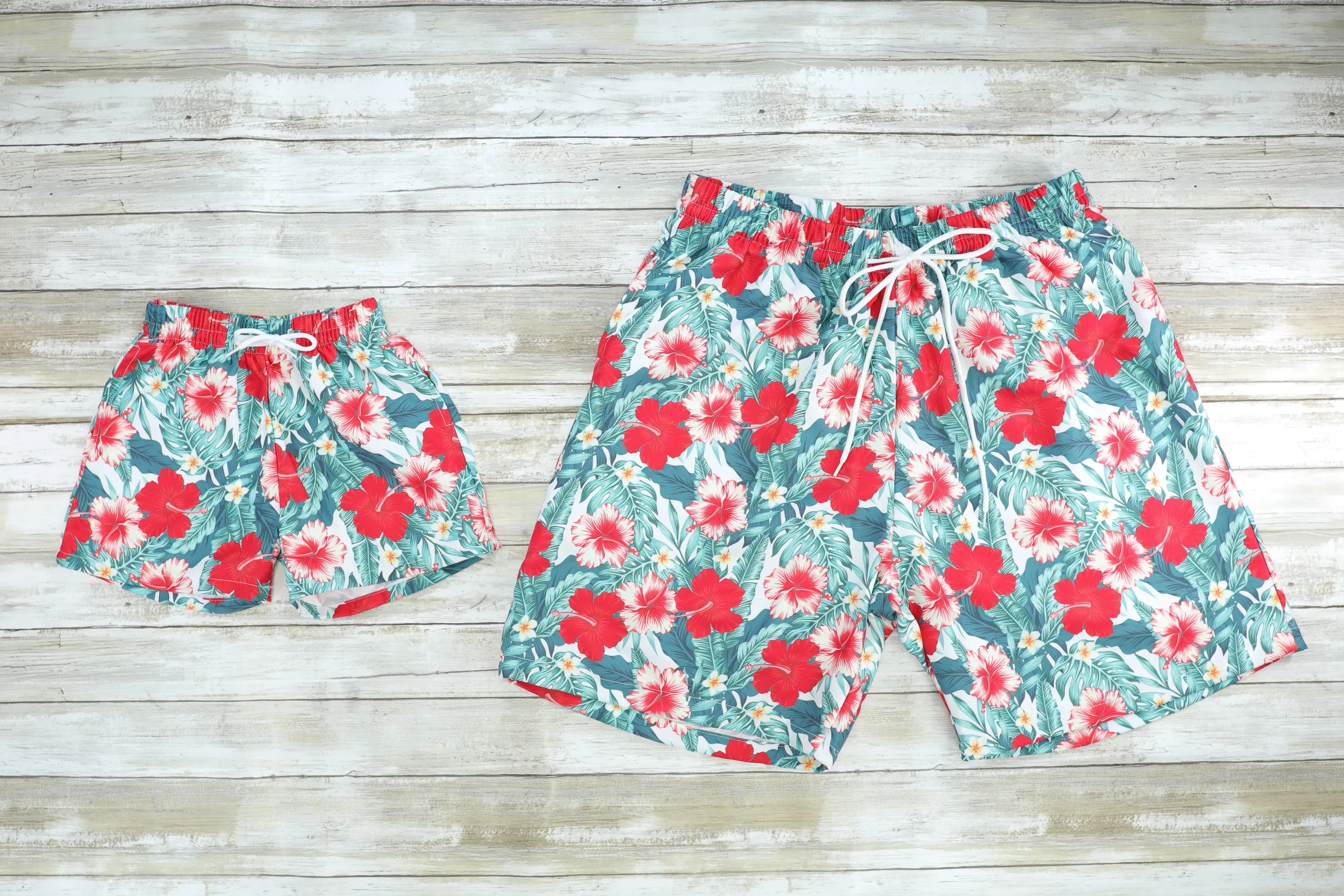 Family Red, Pink, & Blue Tropical Floral Swimsuit