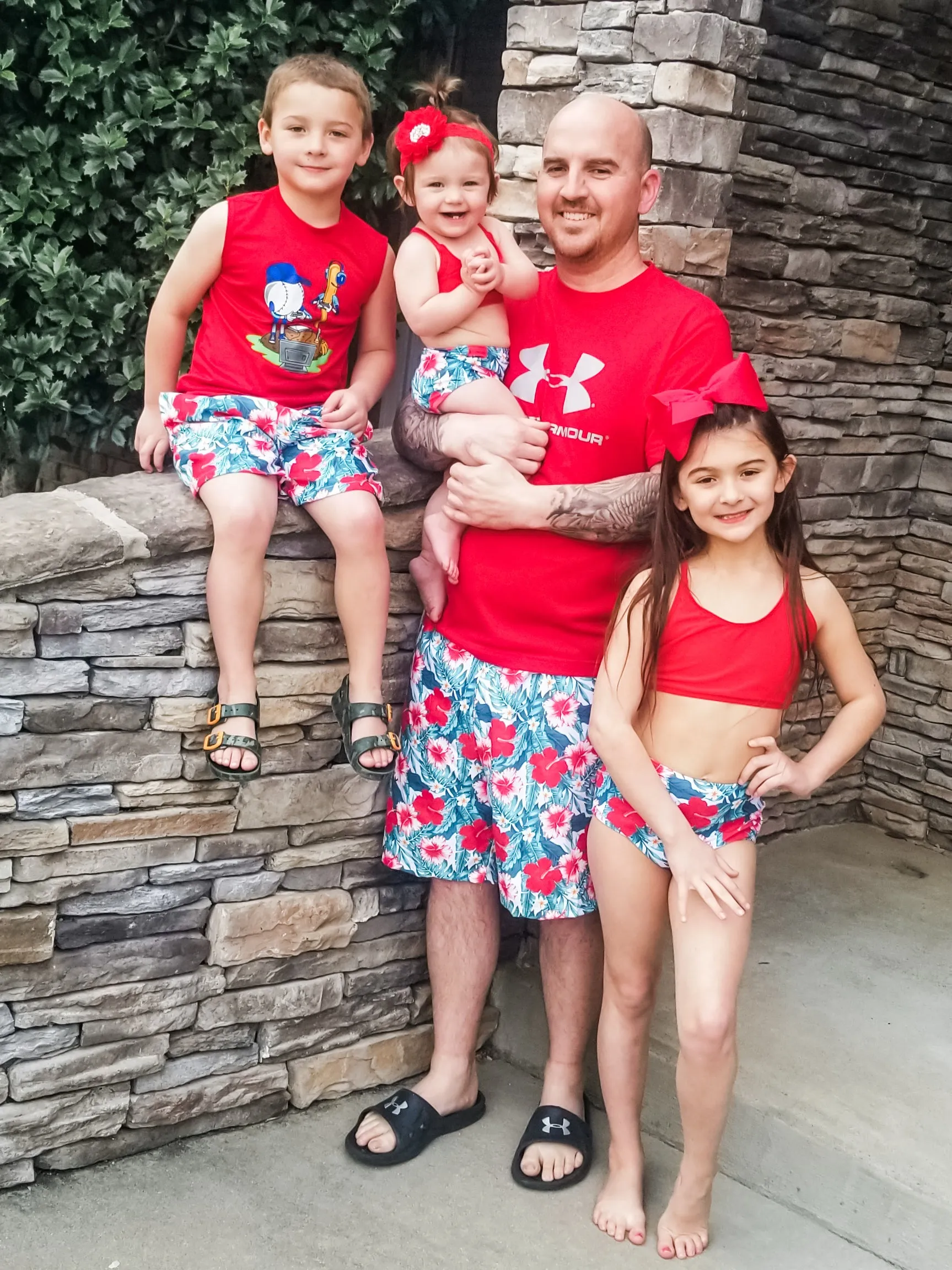 Family Red, Pink, & Blue Tropical Floral Swimsuit