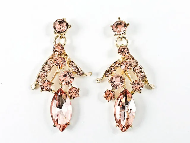 Fancy Elegant Pink Crystal Wide Floral Pattern Necklace Earring Fashion Set