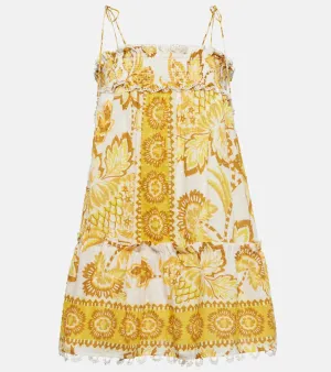 Farm Rio Aura shirred floral cotton minidress