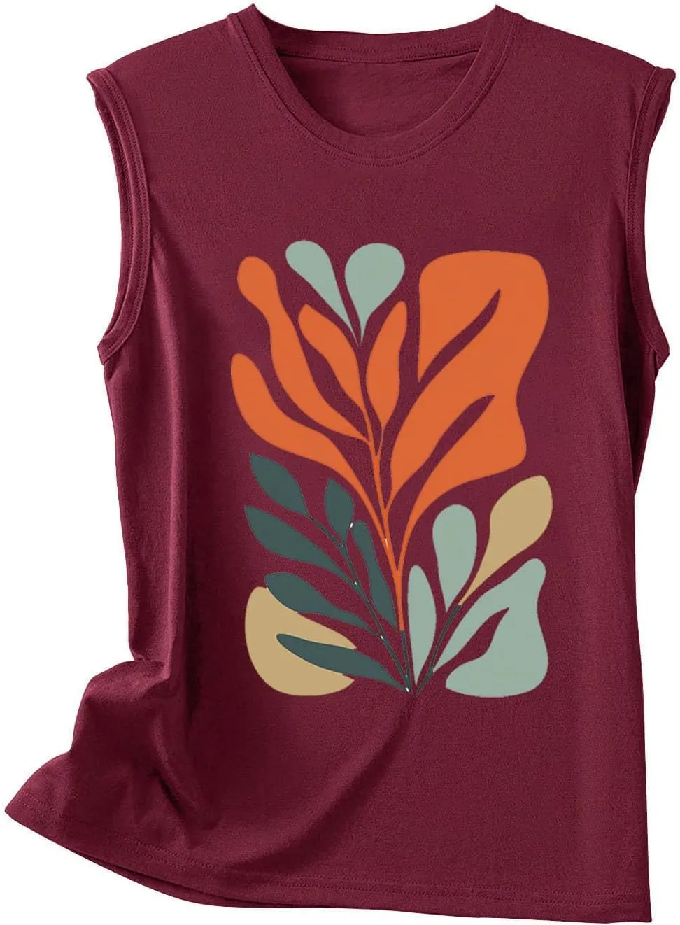 Fashion Casual Print Sleeveless Shirts for Women, Summer Loose Crewneck Trendy Tank Tops Soft Comfy Going Out Clothes