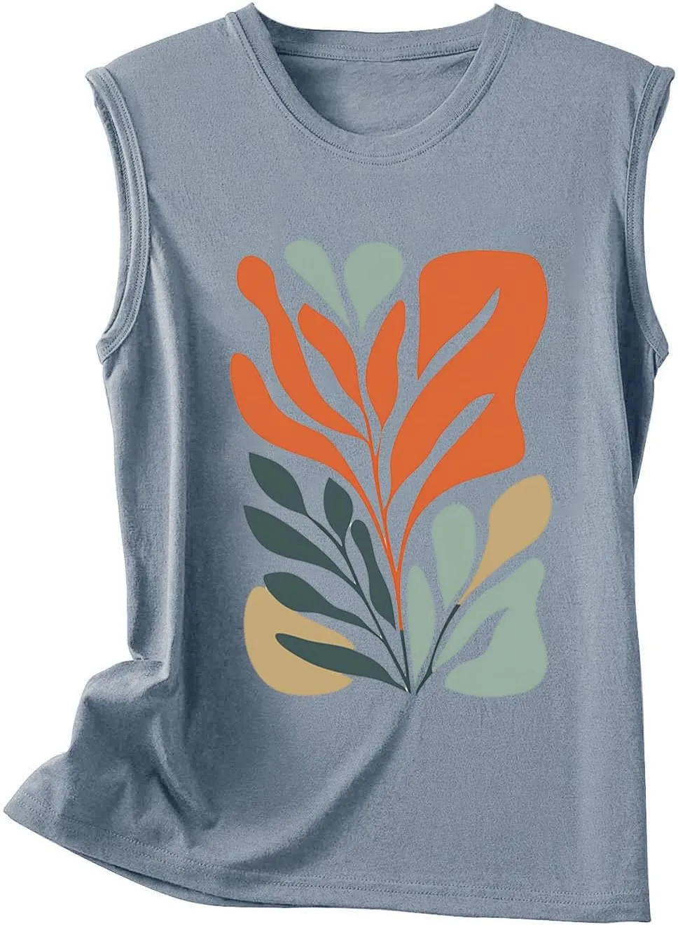 Fashion Casual Print Sleeveless Shirts for Women, Summer Loose Crewneck Trendy Tank Tops Soft Comfy Going Out Clothes