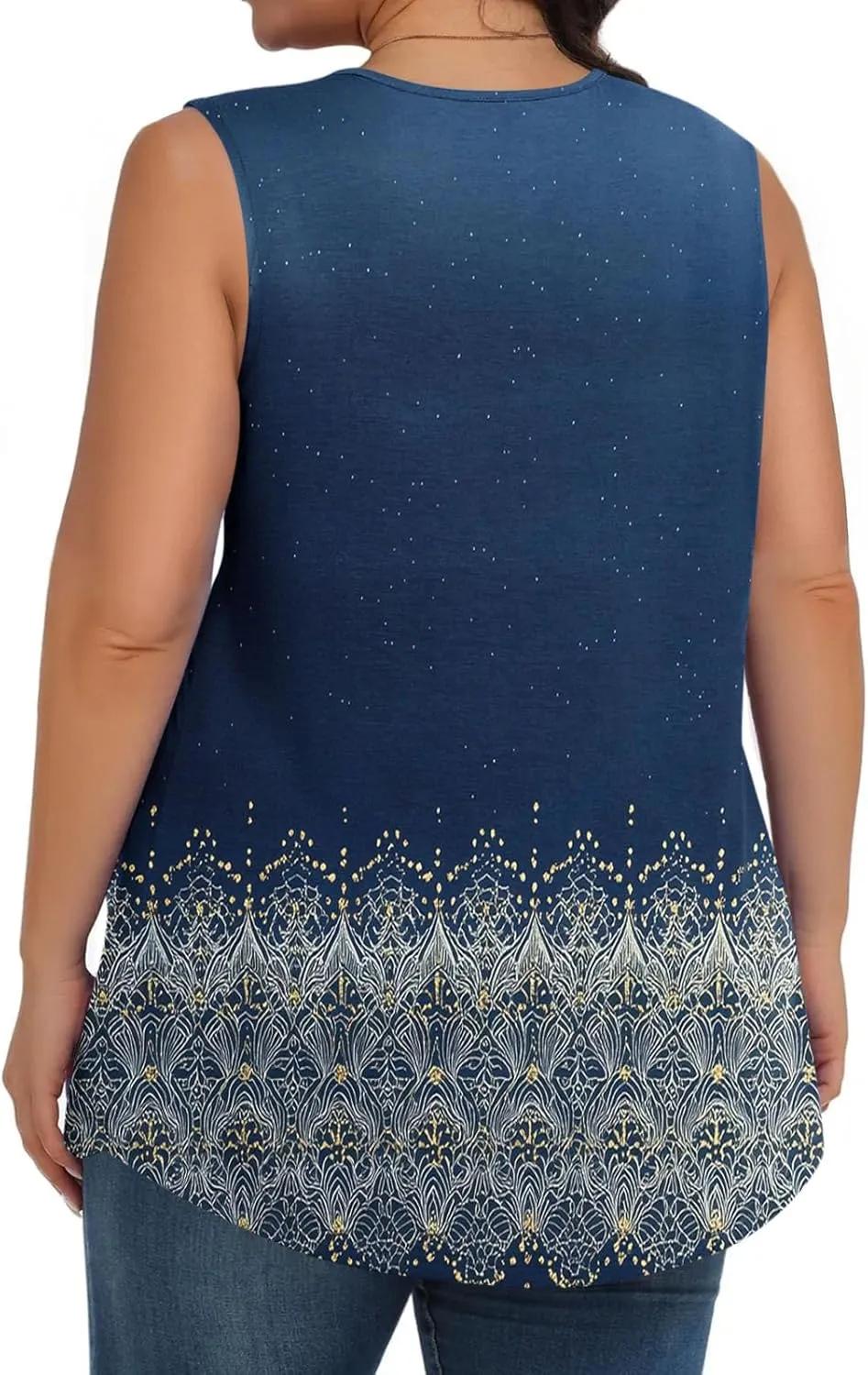 Fashion Floral Print Summer Plus Size Tank for Women, Oversized Loose Crewneck Sleeveless Shirts Pleated Comfy Clothes