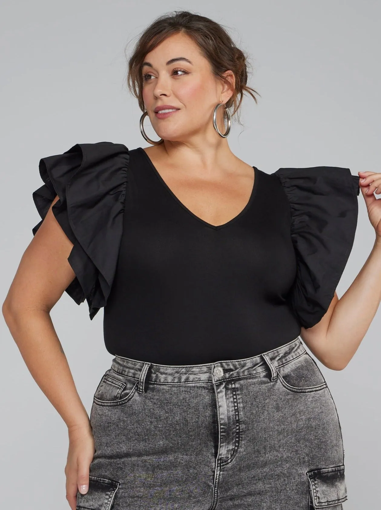 Fashion To Figure - Ruffle Sleeve Knit Bodysuit
