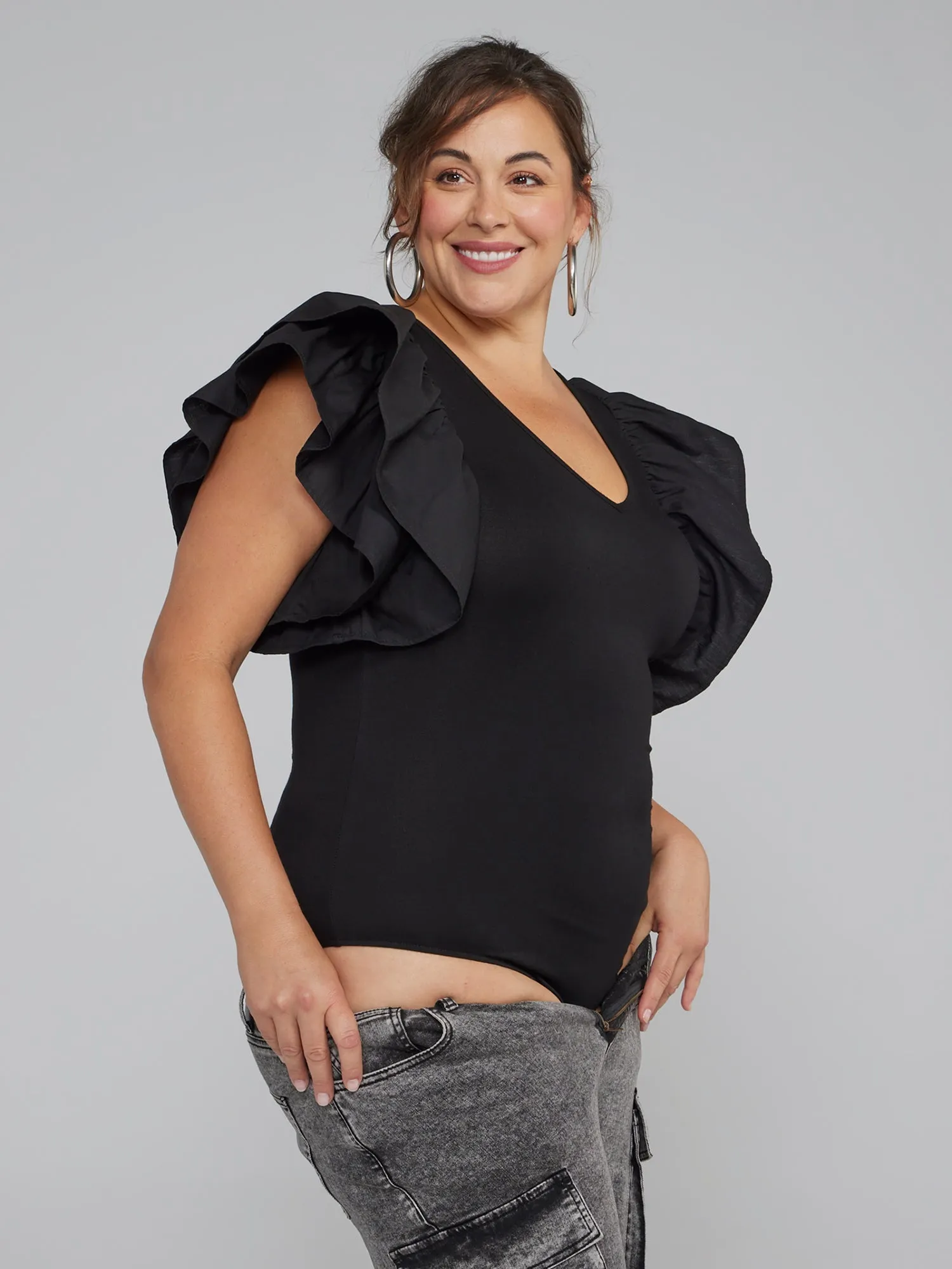 Fashion To Figure - Ruffle Sleeve Knit Bodysuit