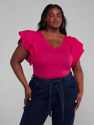 Fashion To Figure - Ruffle Sleeve Knit Bodysuit