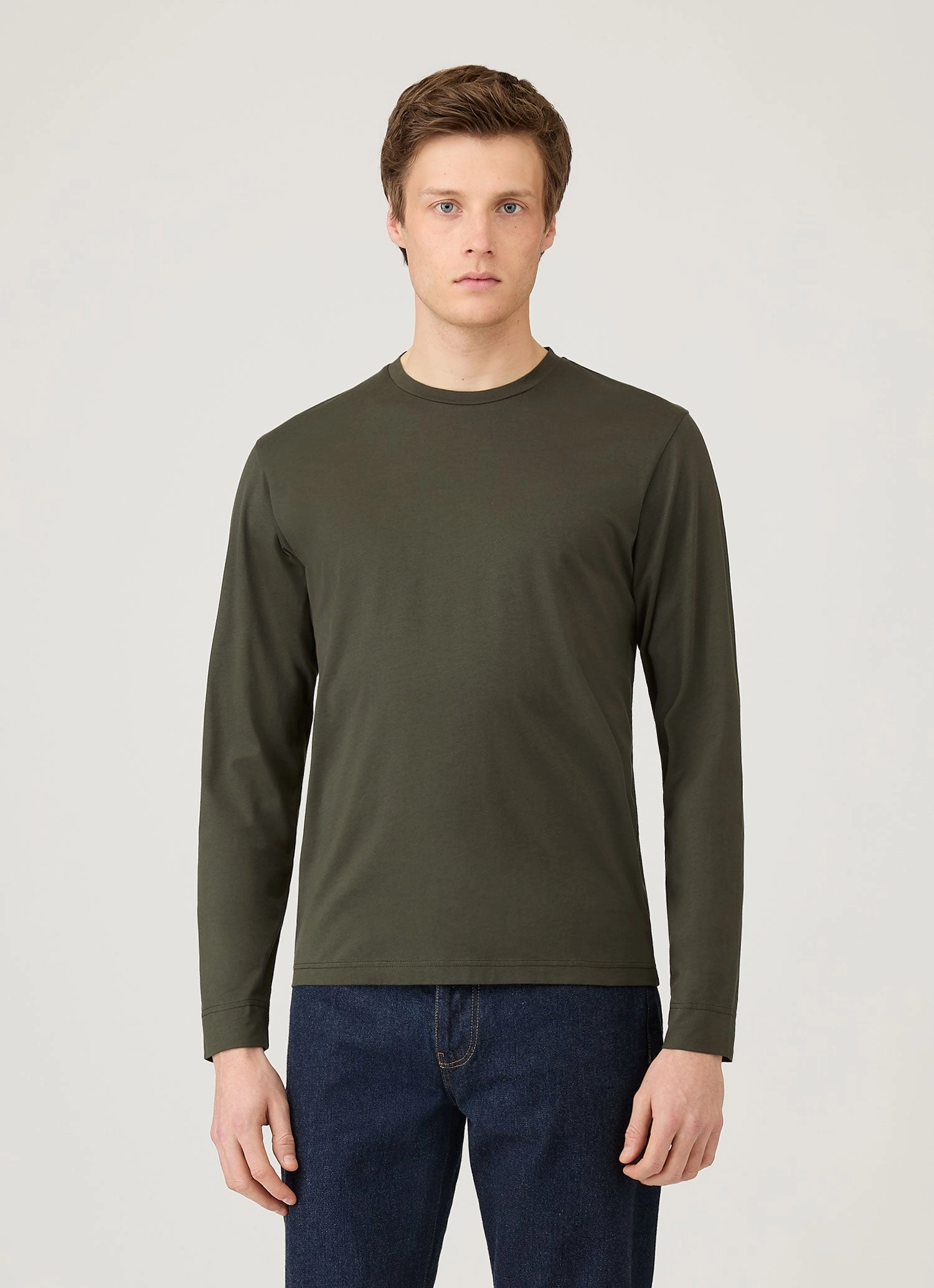 Stylish Design NoSideSeam Men's Long Sleeve Riviera Midweight T-shirt in Dark Green