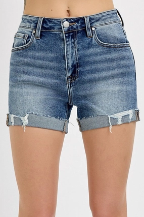 Fashion Energy MONTANA HIGH RISE RIPPED HEM SHORTS S-XL MONTANA HIGH RISE RIPPED HEM SHORTS S-XL Creative Layering Leg Elongating