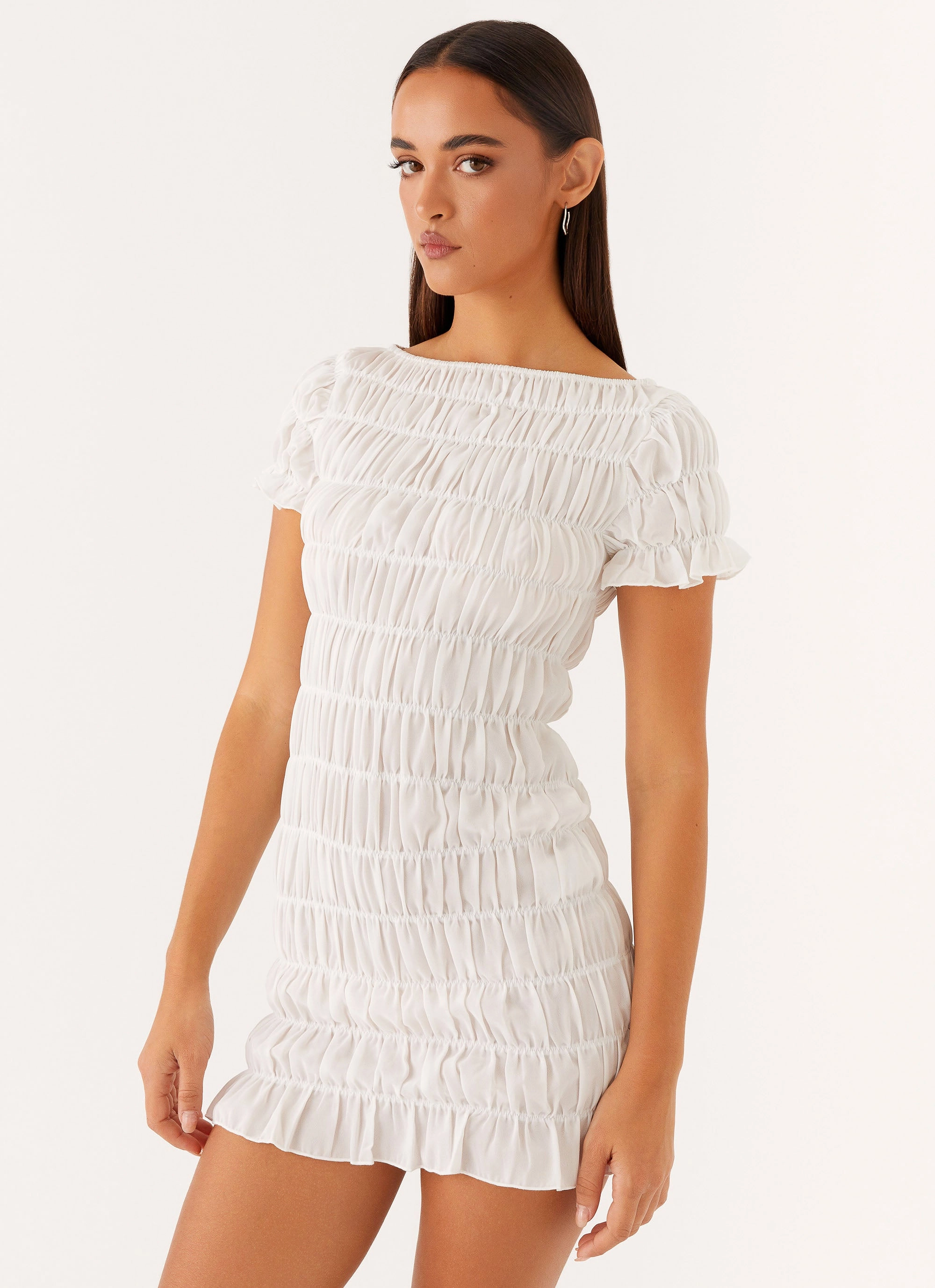 Rita Ruched Mini Dress - White Pure Look Everyday Movement