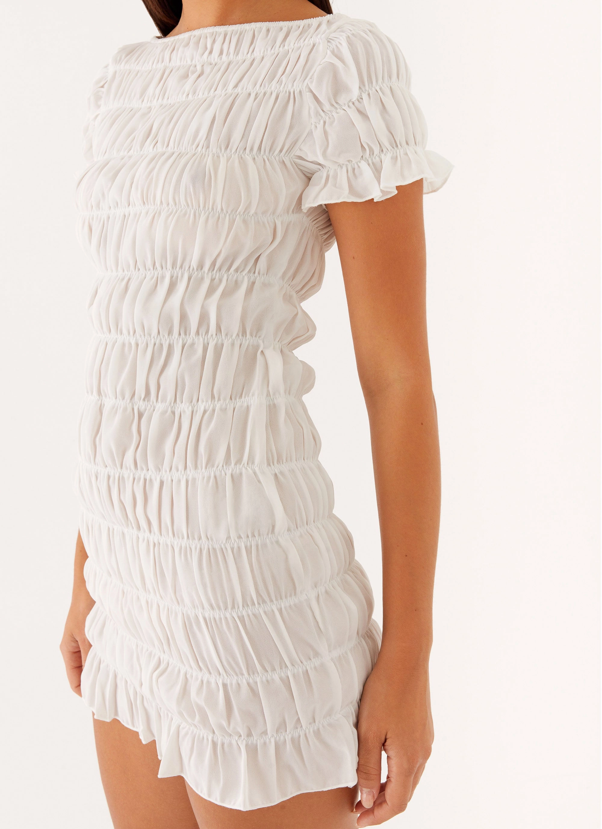 Rita Ruched Mini Dress - White Feminine Line