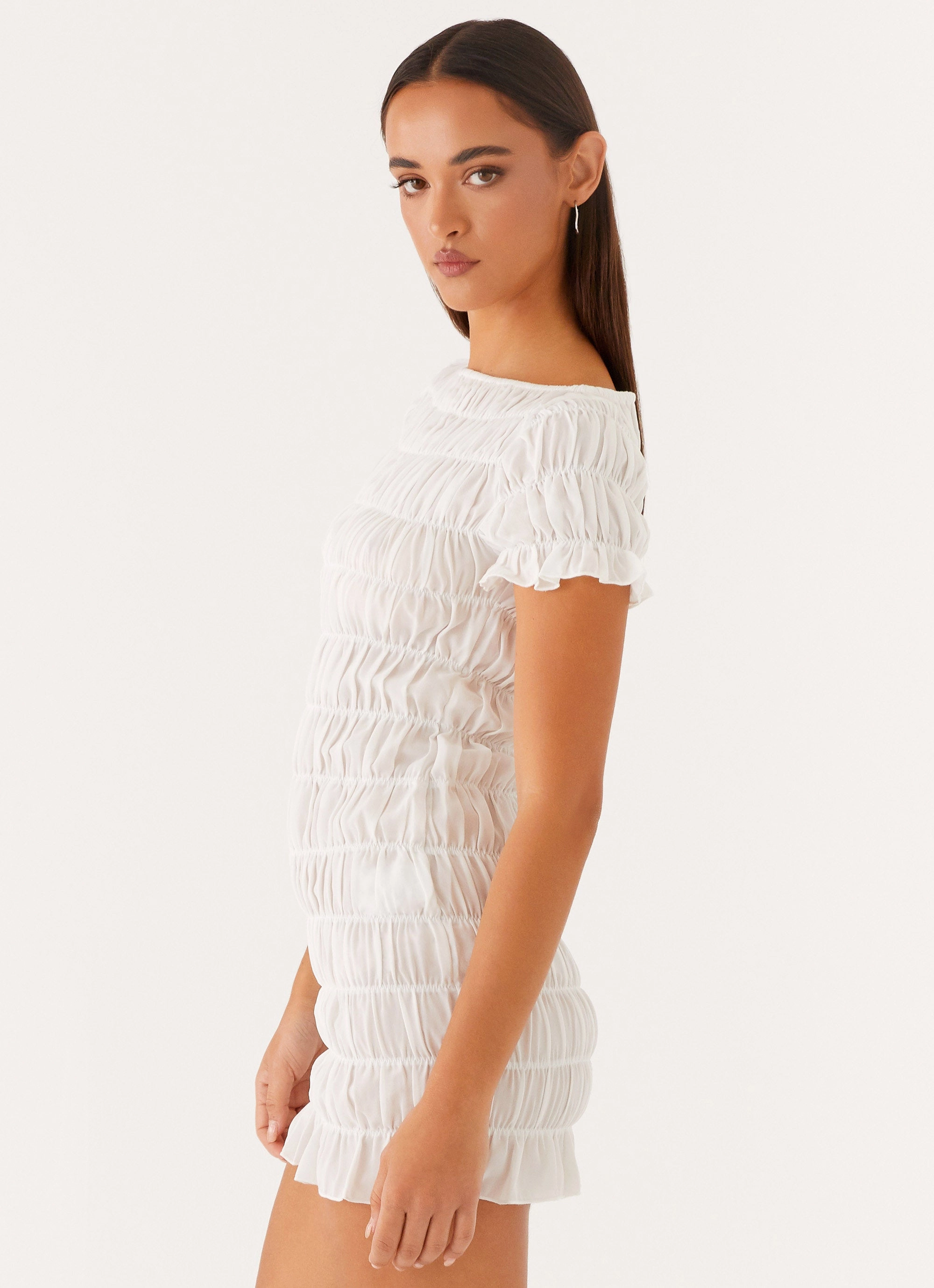 Rita Ruched Mini Dress - White Versatile Style