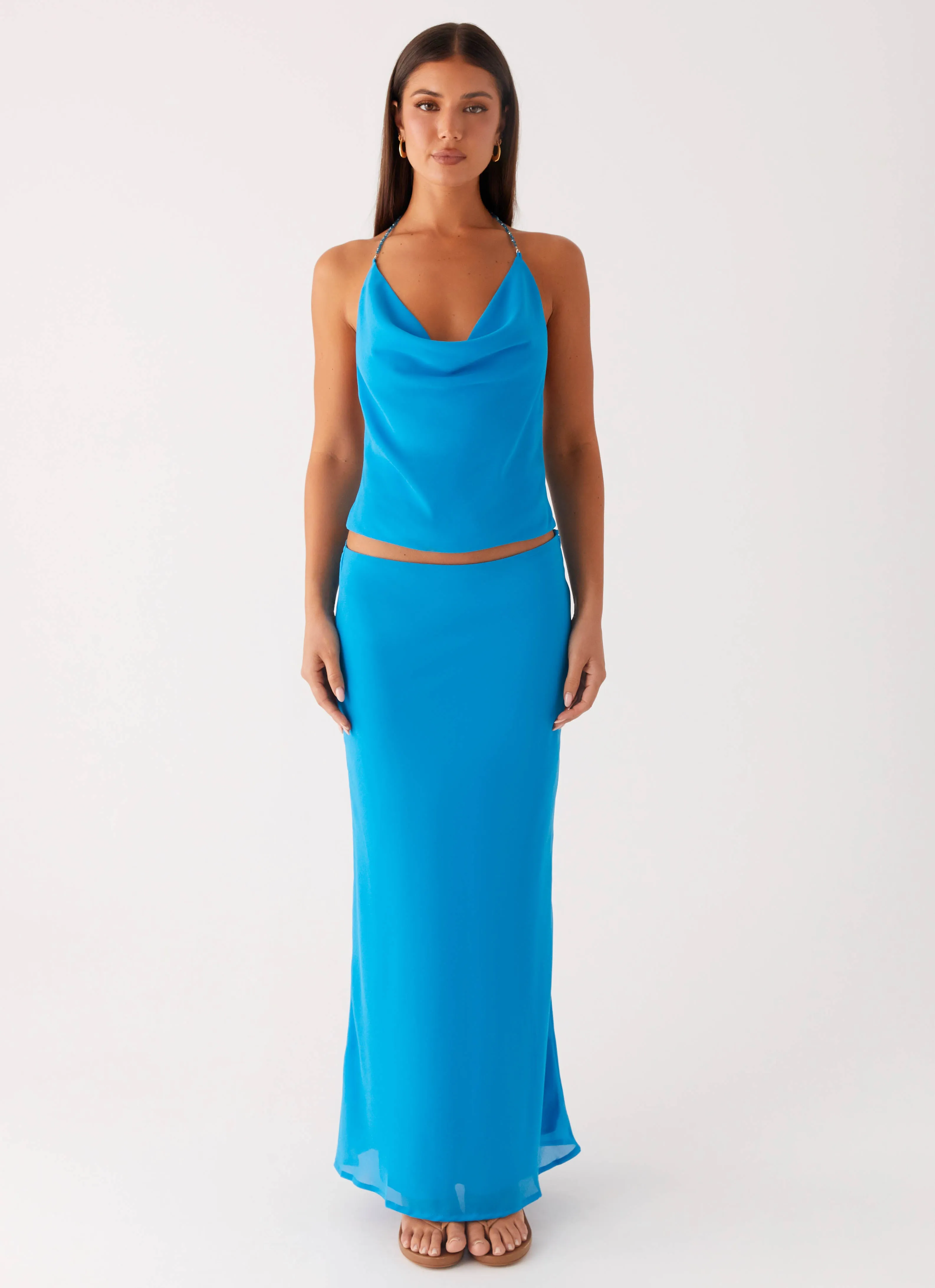 Another Life Chiffon Maxi Skirt - Turquoise Anti Pilling Surface