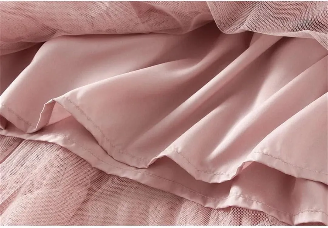 Fashionable Tiered Tulle Maxi Skirt for Women Elegant A Line High Waist Mesh Long Skirt Female