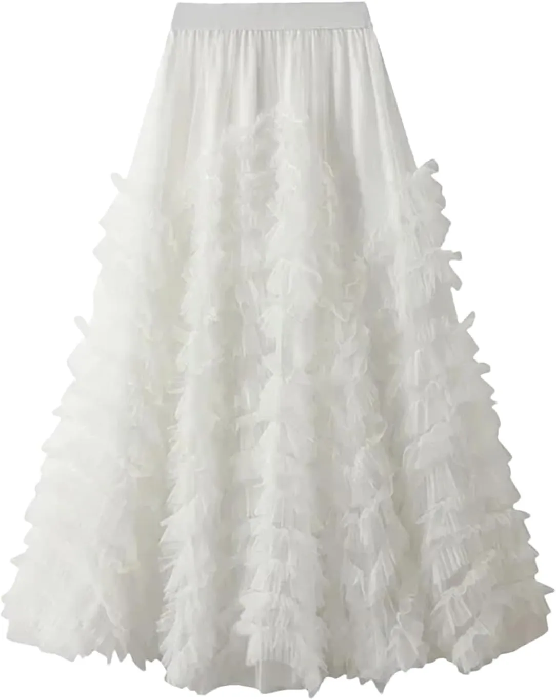 Fashionable Tiered Tulle Maxi Skirt for Women Elegant A Line High Waist Mesh Long Skirt Female