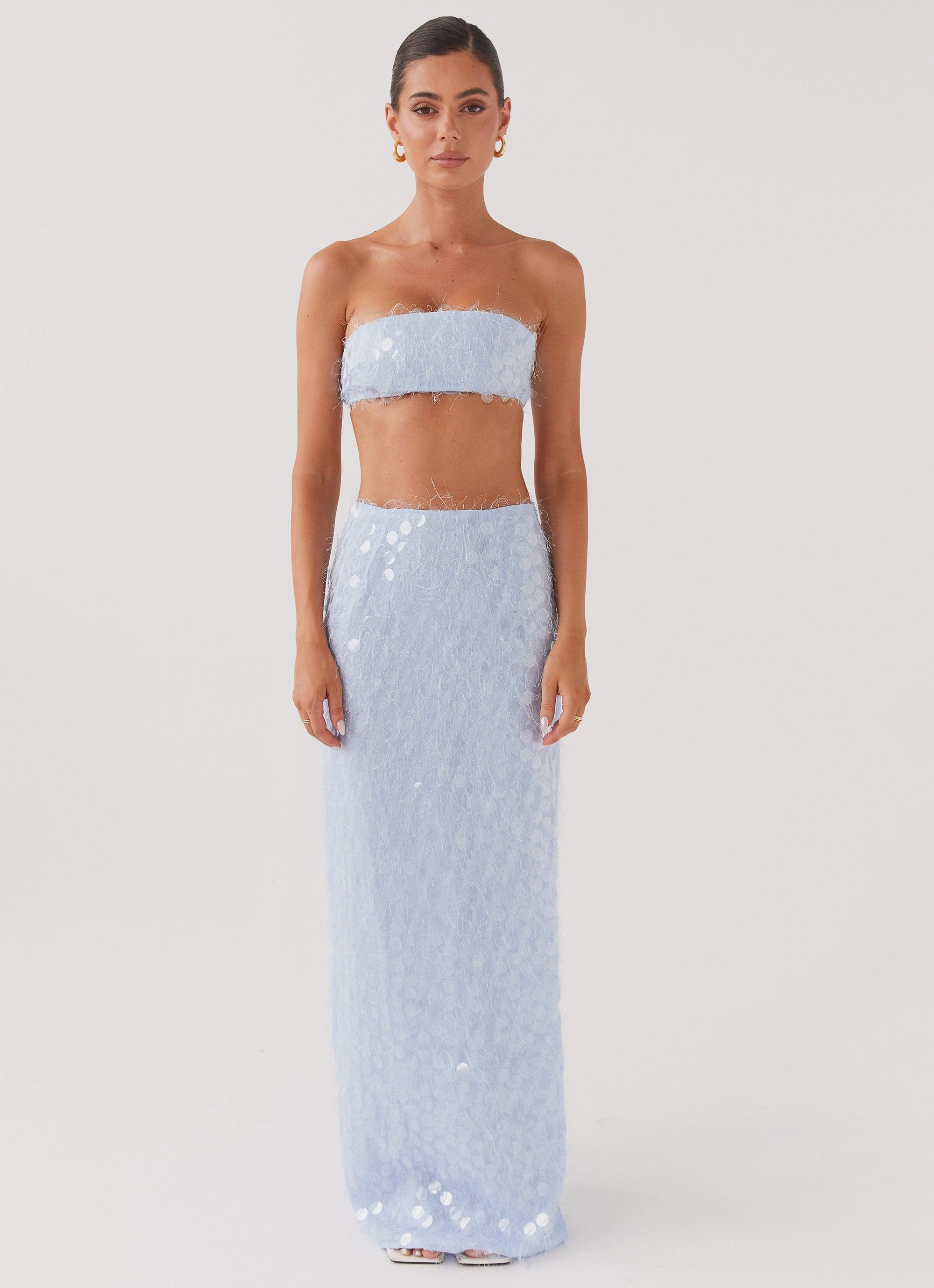 Kyleigh Textured Sequin Bandeau Top - Lavender Mist Mesh Lining