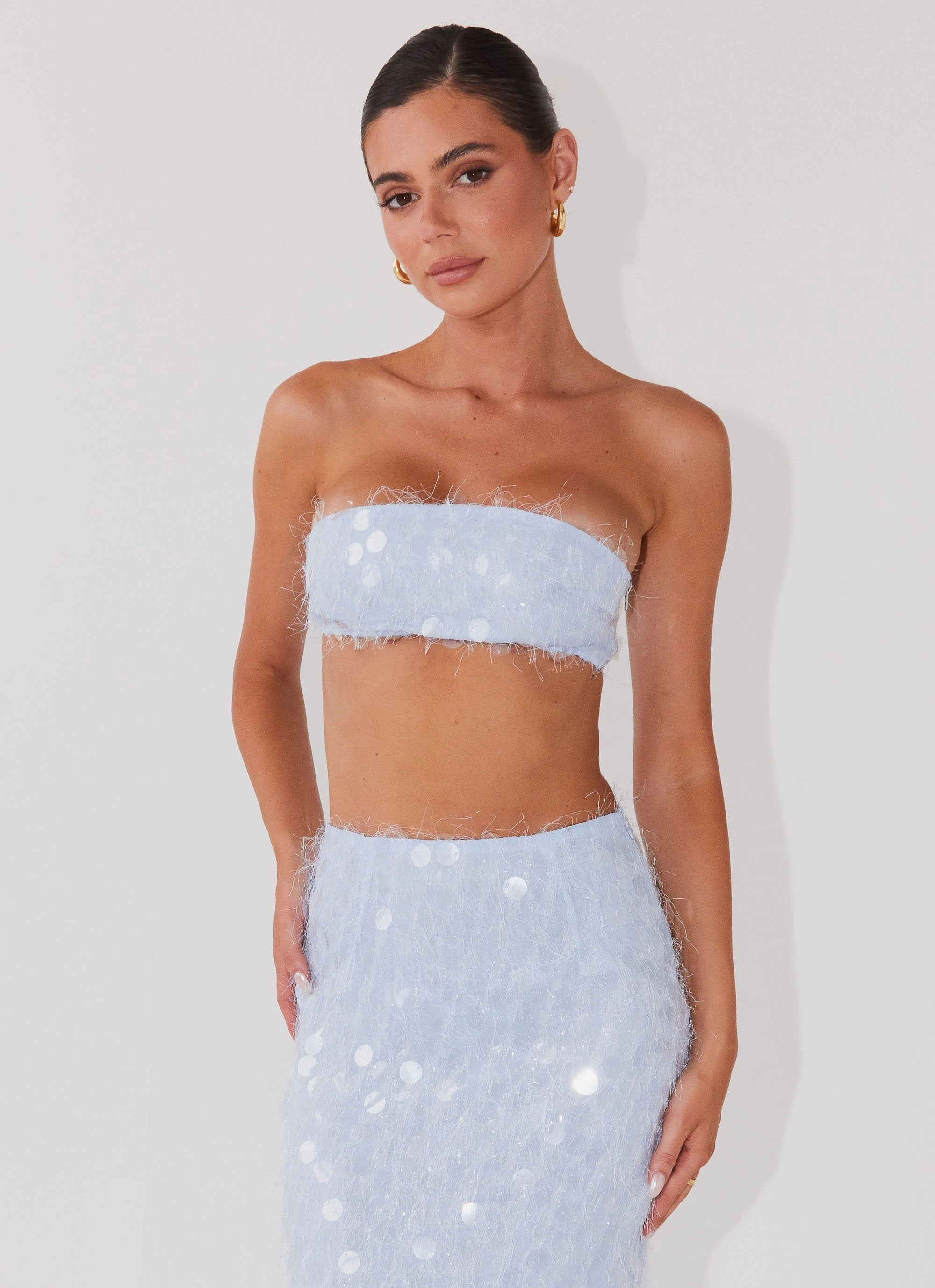 Kyleigh Textured Sequin Bandeau Top - Lavender Mist Simple Shirt
