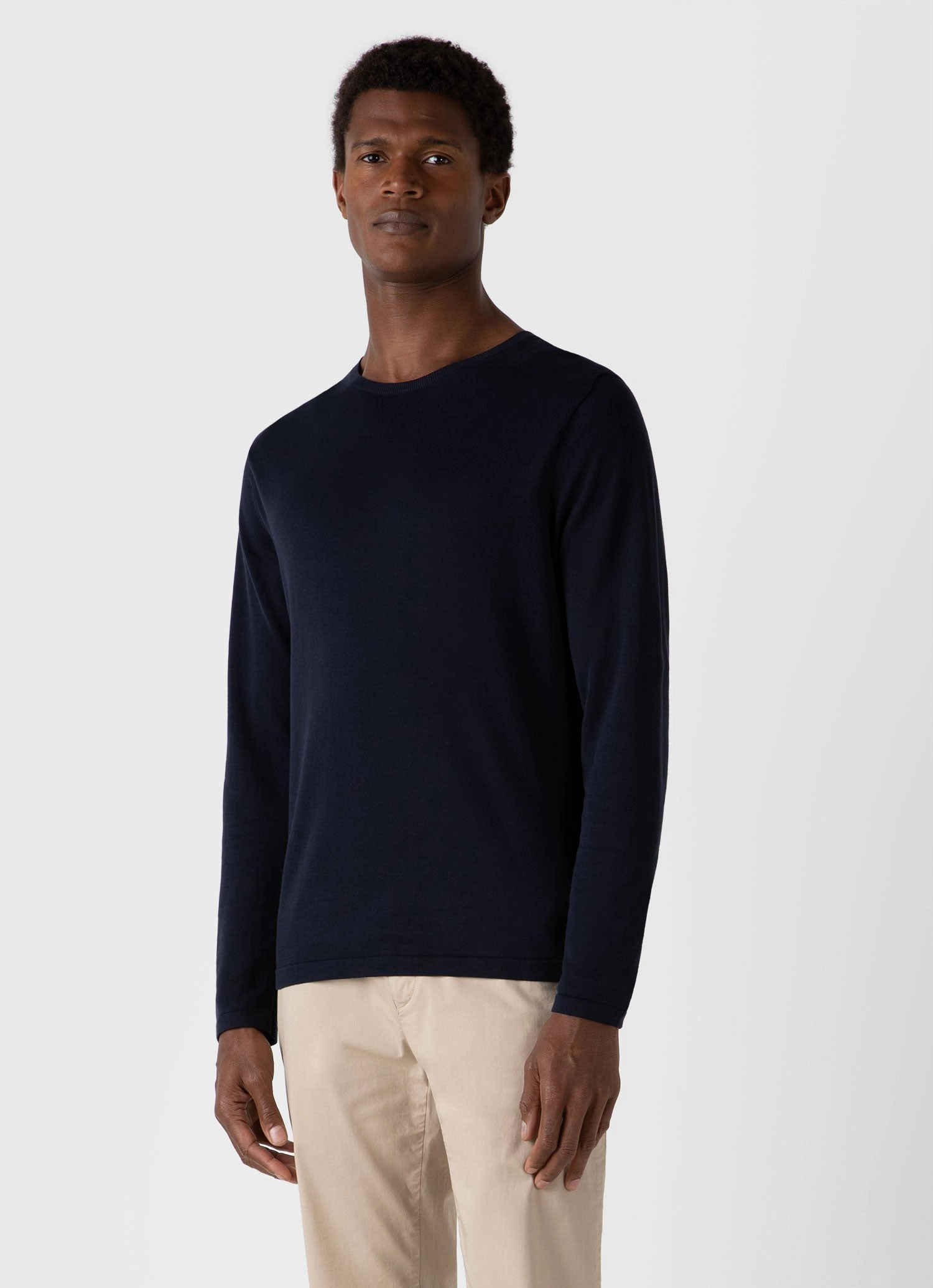 Daily Layered Relaxed casual fit Men's Sea Island Cotton Crew Neck Jumper in Light Navy