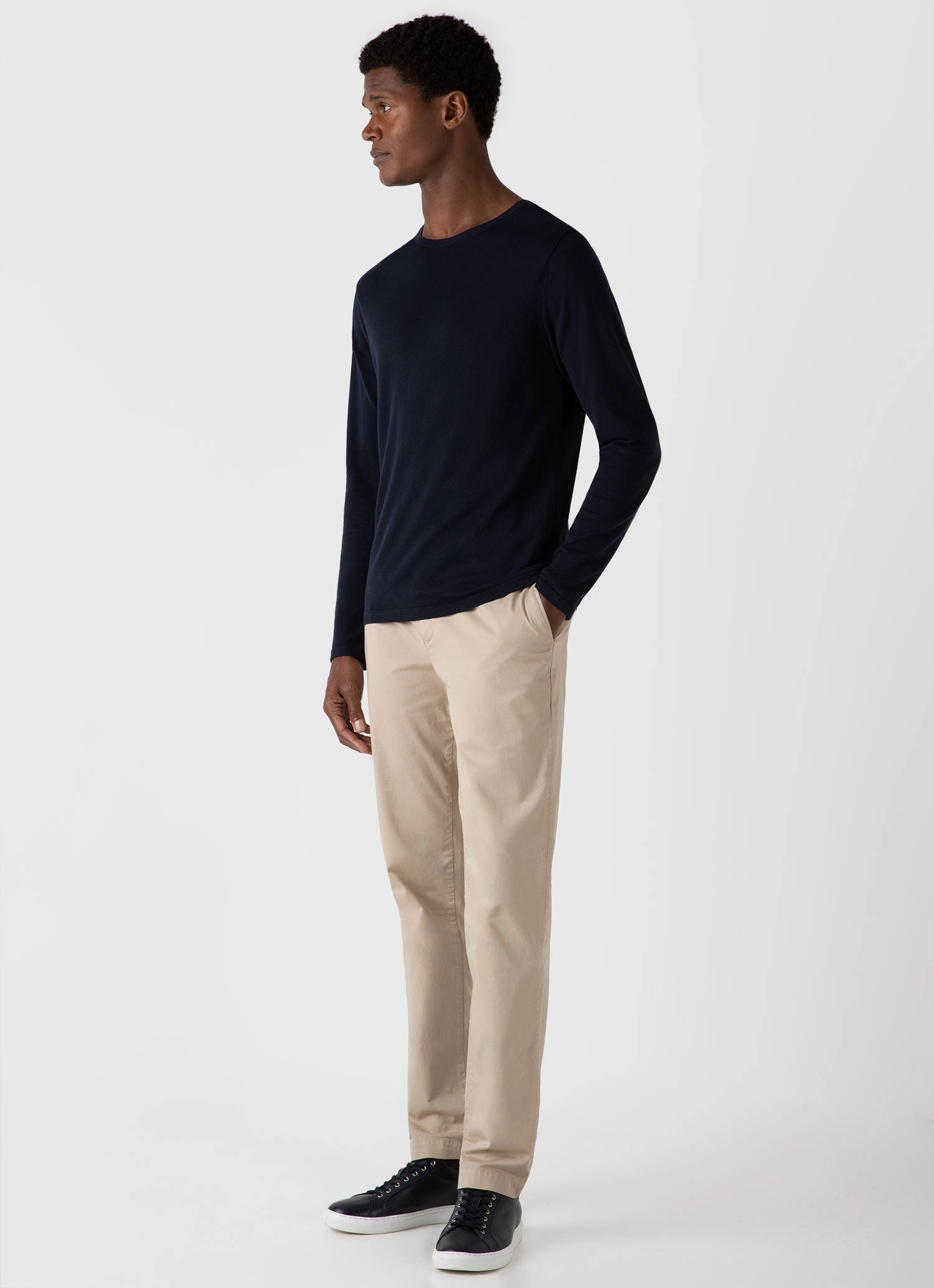 Breezy Day Simple Outfit Men's Sea Island Cotton Crew Neck Jumper in Light Navy