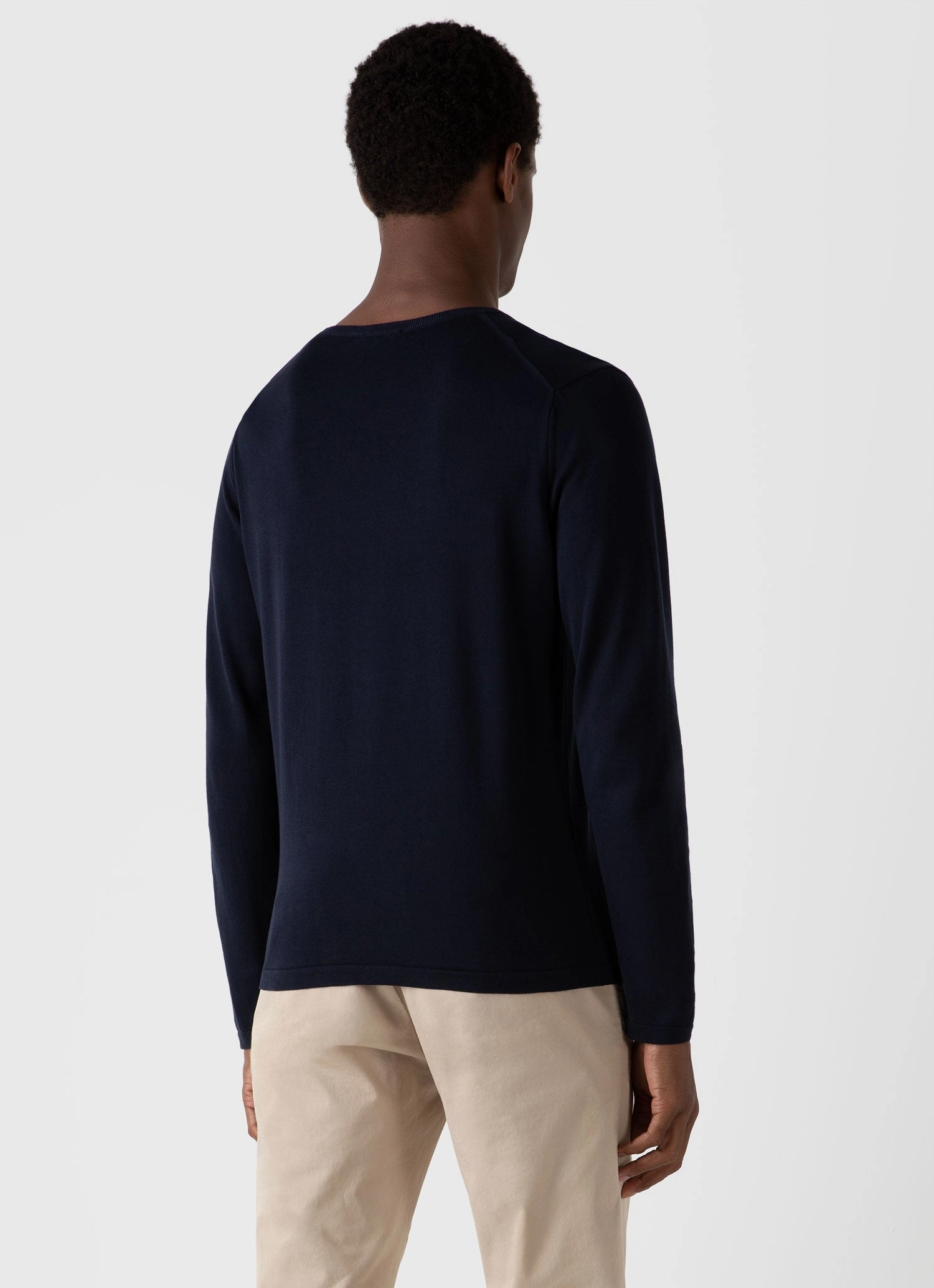 Low Key Men's Sea Island Cotton Crew Neck Jumper in Light Navy