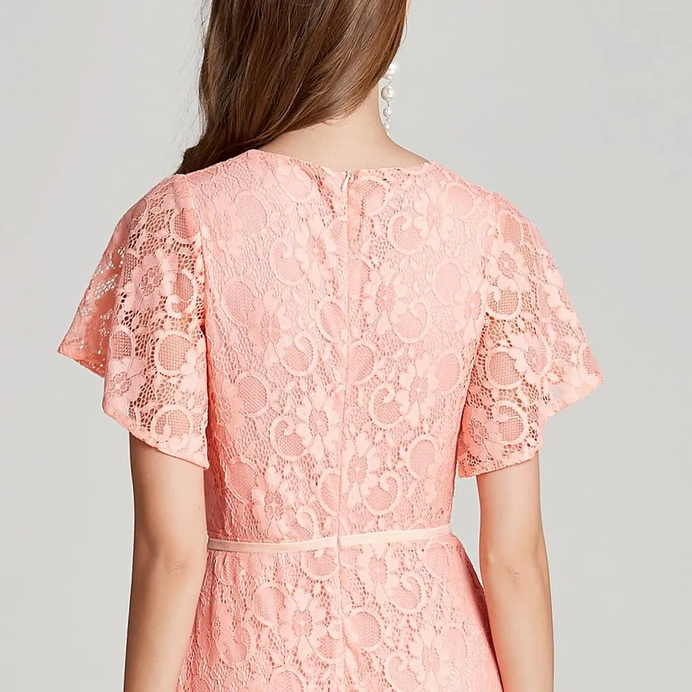 FashionSierra - Sexy V Neck Short Sleeves Embroidery Lace Fashion High Street Long Dresses