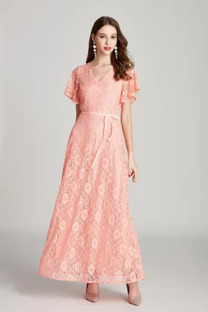 FashionSierra - Sexy V Neck Short Sleeves Embroidery Lace Fashion High Street Long Dresses